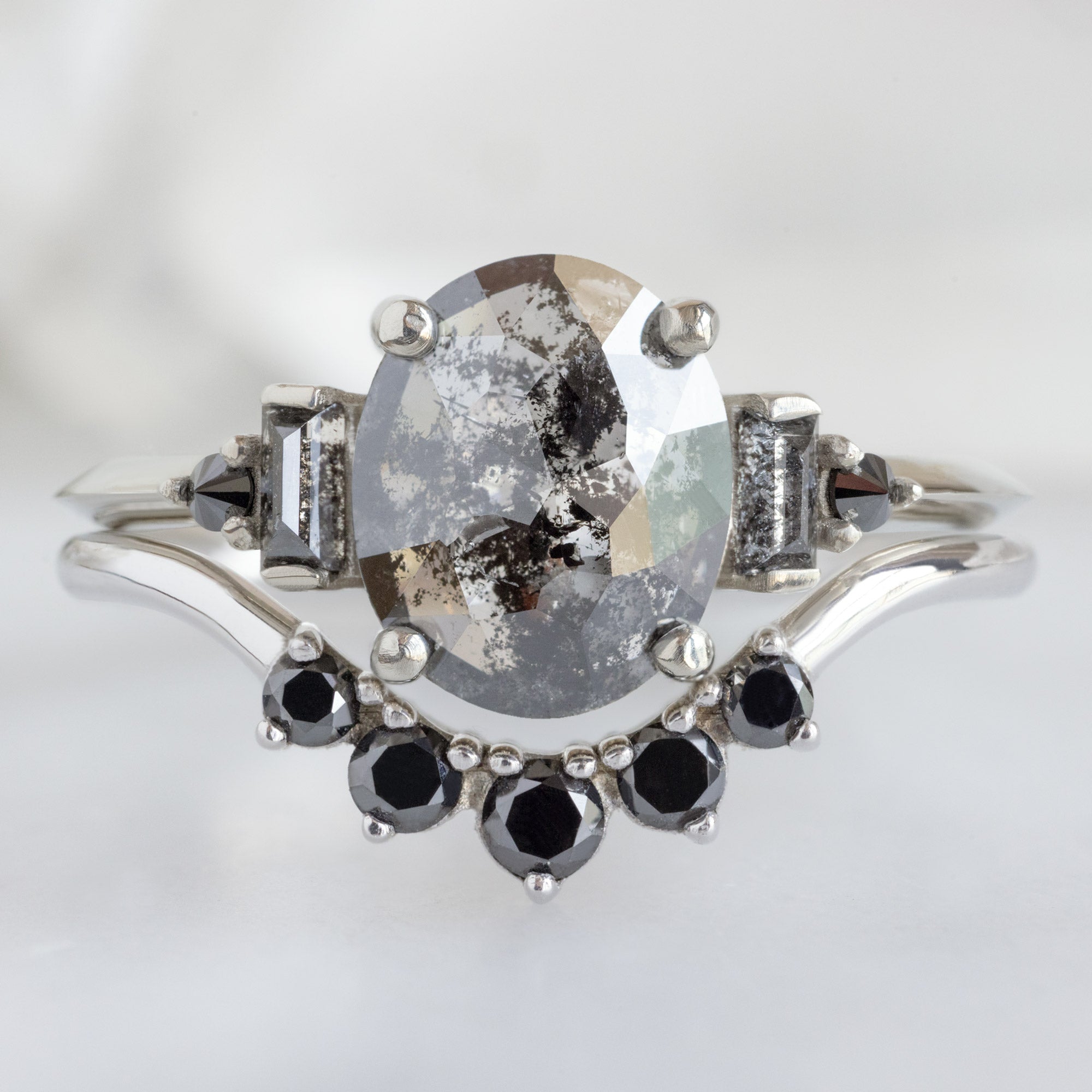 Alexis Russell  Engagement Rings The Primrose Ring | 1.32ct Oval Salt and Pepper Diamond in 14K White Gold