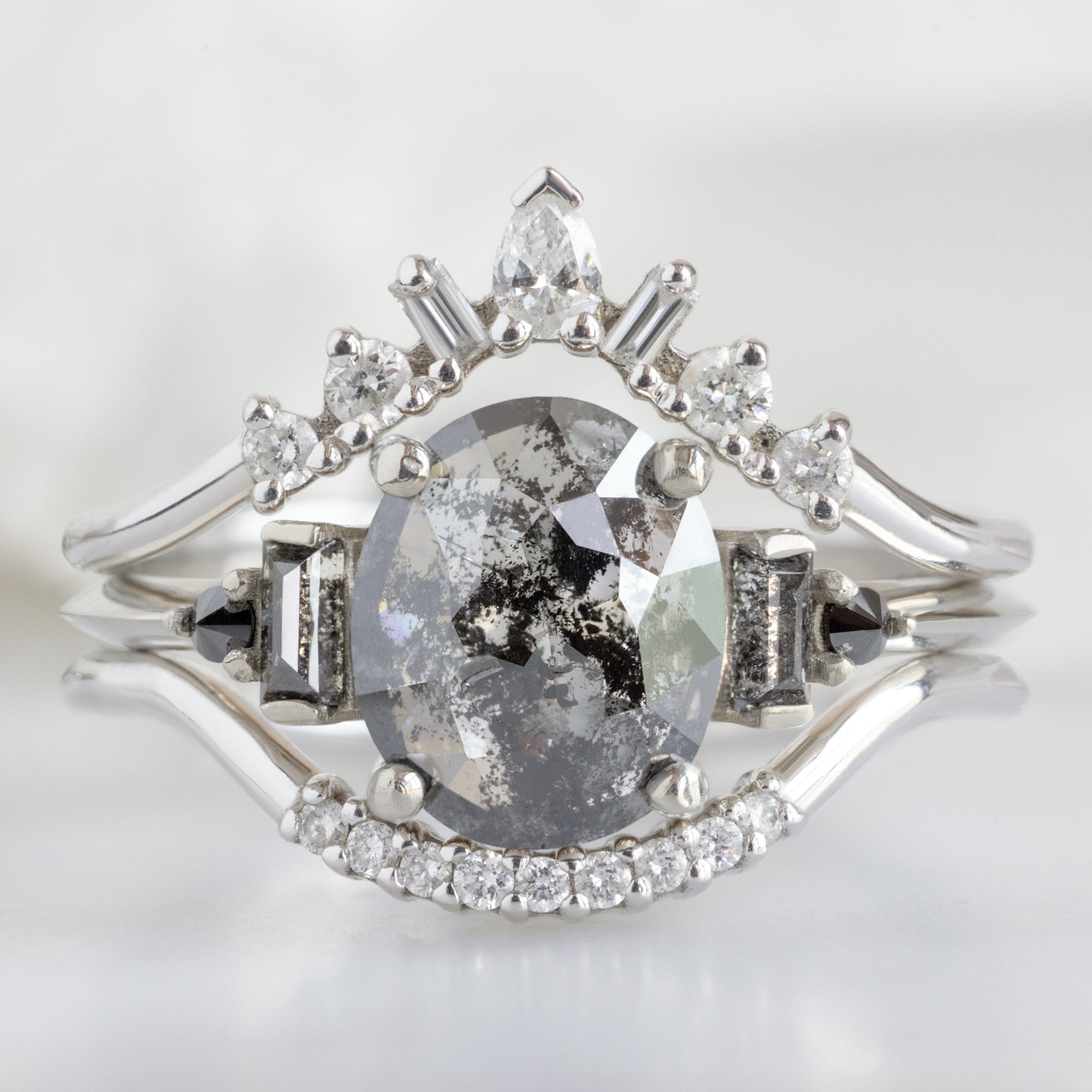 Alexis Russell  Engagement Rings The Primrose Ring | 1.32ct Oval Salt and Pepper Diamond in 14K White Gold
