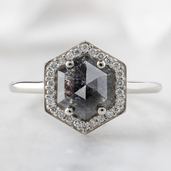 Alexis Russell  Engagement Rings The Dahlia Ring | 1.08ct Hexagon Black Diamond in 14K White Gold