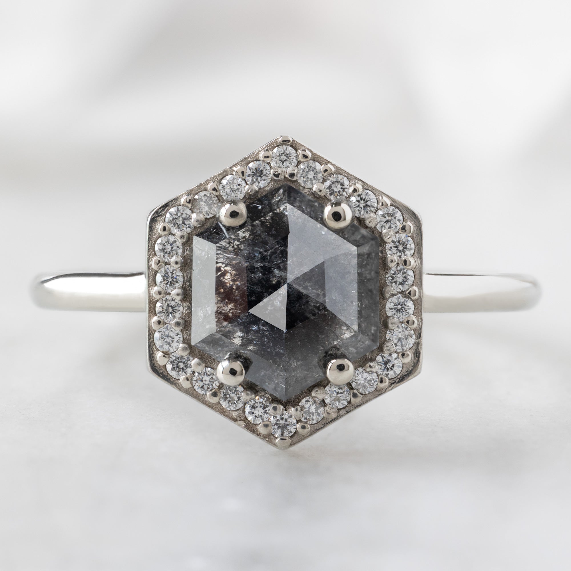 Alexis Russell  Engagement Rings The Dahlia Ring | 1.08ct Hexagon Black Diamond in 14K White Gold