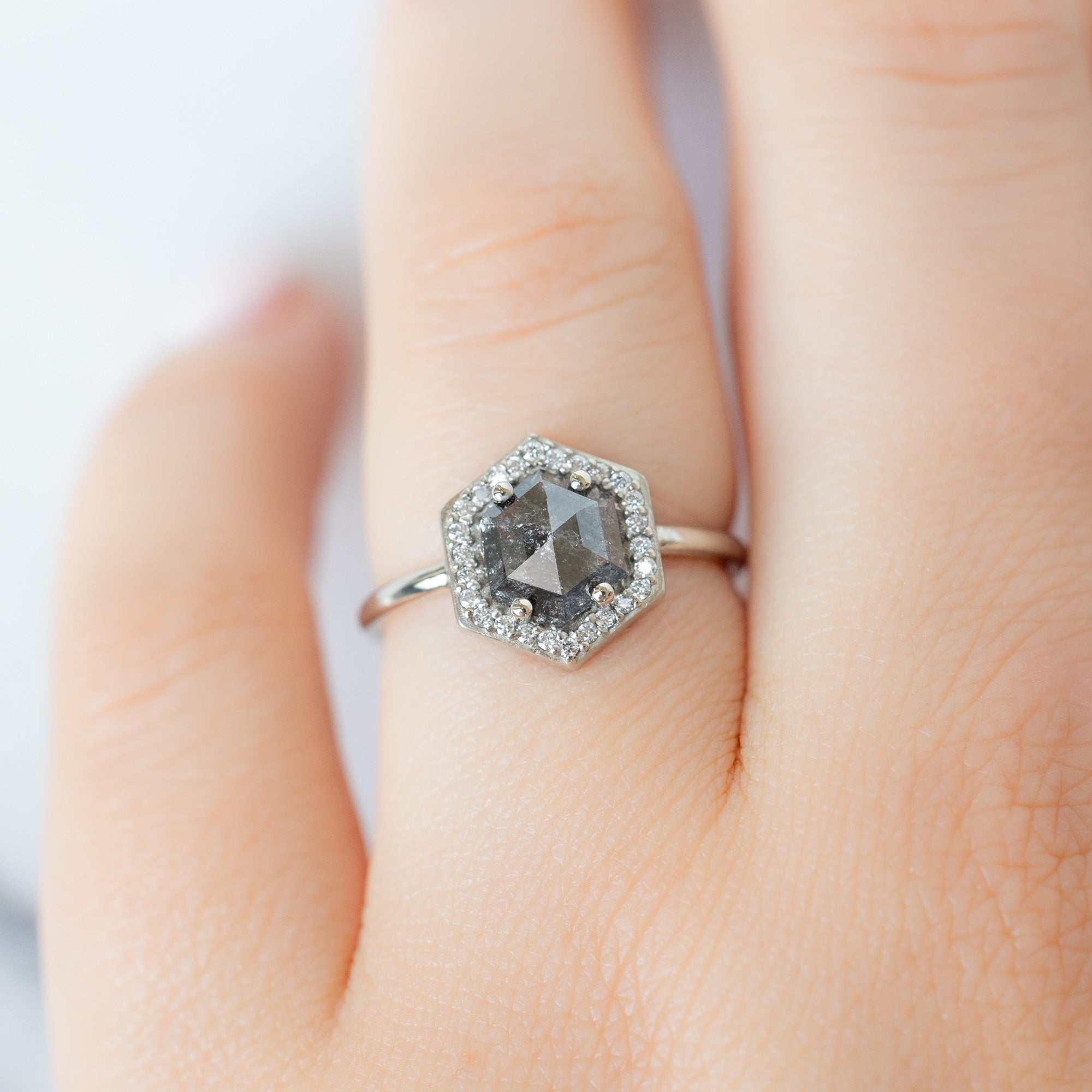 Alexis Russell  Engagement Rings The Dahlia Ring | 1.08ct Hexagon Black Diamond in 14K White Gold