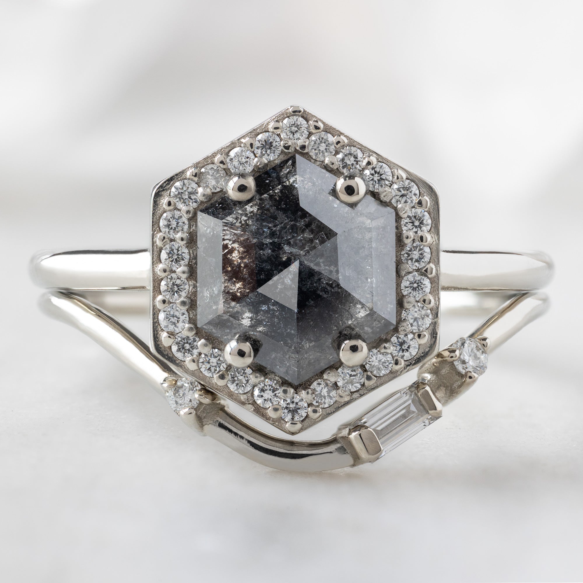 Alexis Russell  Engagement Rings The Dahlia Ring | 1.08ct Hexagon Black Diamond in 14K White Gold
