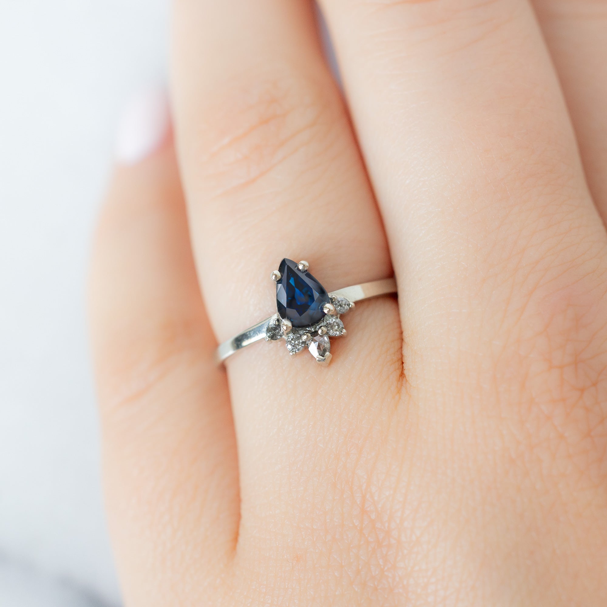Alexis Russell  Engagement Rings The Aster Ring | 0.90ct Pear Blue Sapphire in 14K White Gold