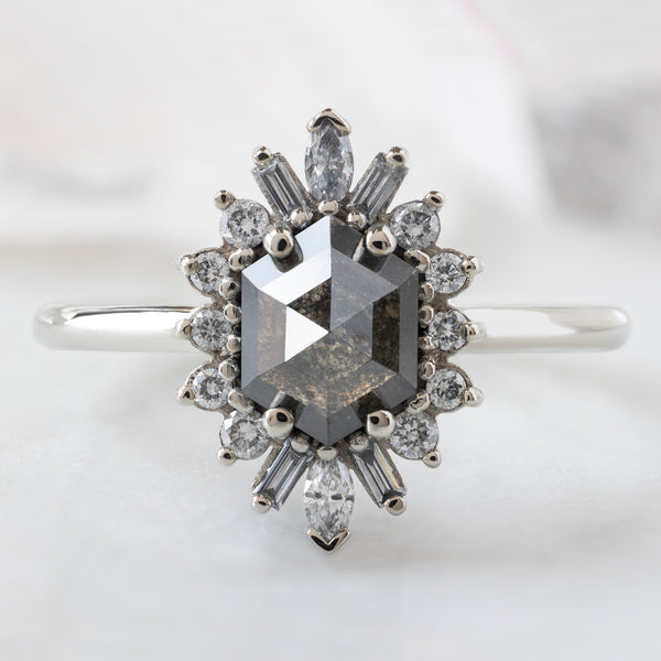 Alexis Russell  Engagement Rings The Camellia Ring | 0.94ct Hexagon Black Diamond in 14K White Gold
