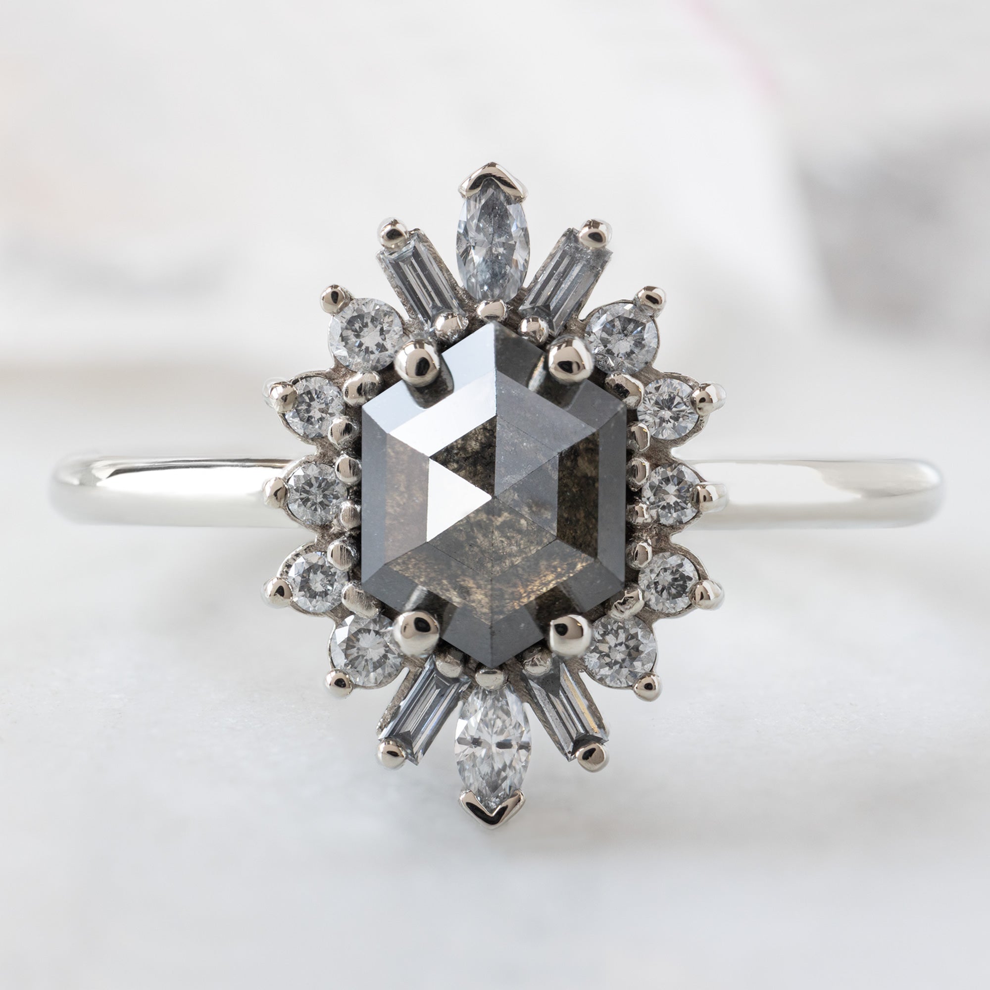Alexis Russell  Engagement Rings The Camellia Ring | 0.94ct Hexagon Black Diamond in 14K White Gold