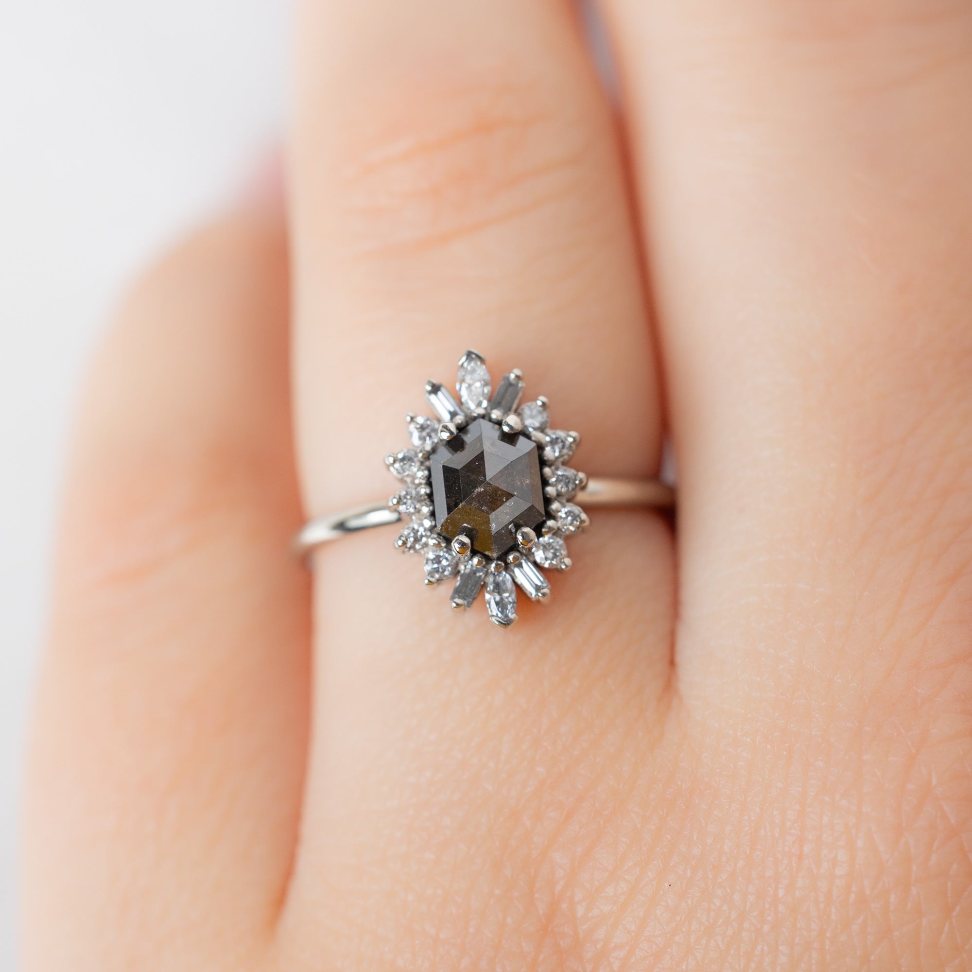 Alexis Russell  Engagement Rings The Camellia Ring | 0.94ct Hexagon Black Diamond in 14K White Gold