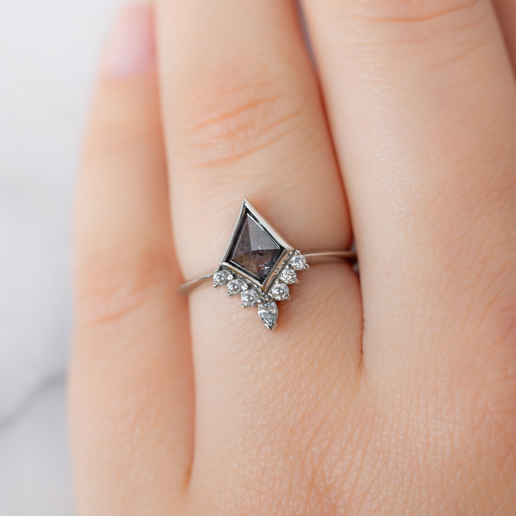 Alexis Russell  Engagement Rings The Aster Ring | 0.81ct Kite Salt and Pepper Diamond in 14K White Gold
