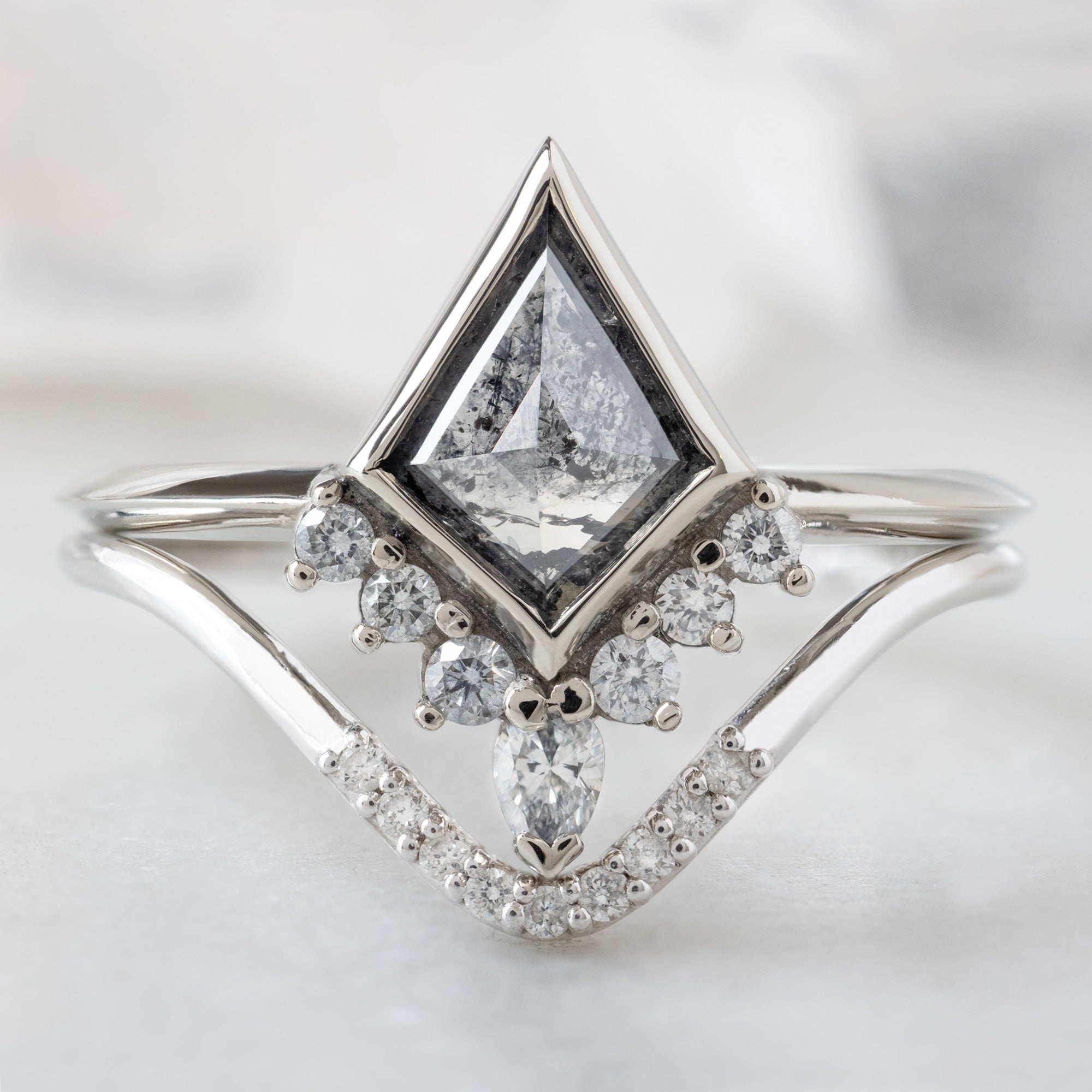 Alexis Russell  Engagement Rings The Aster Ring | 0.81ct Kite Salt and Pepper Diamond in 14K White Gold