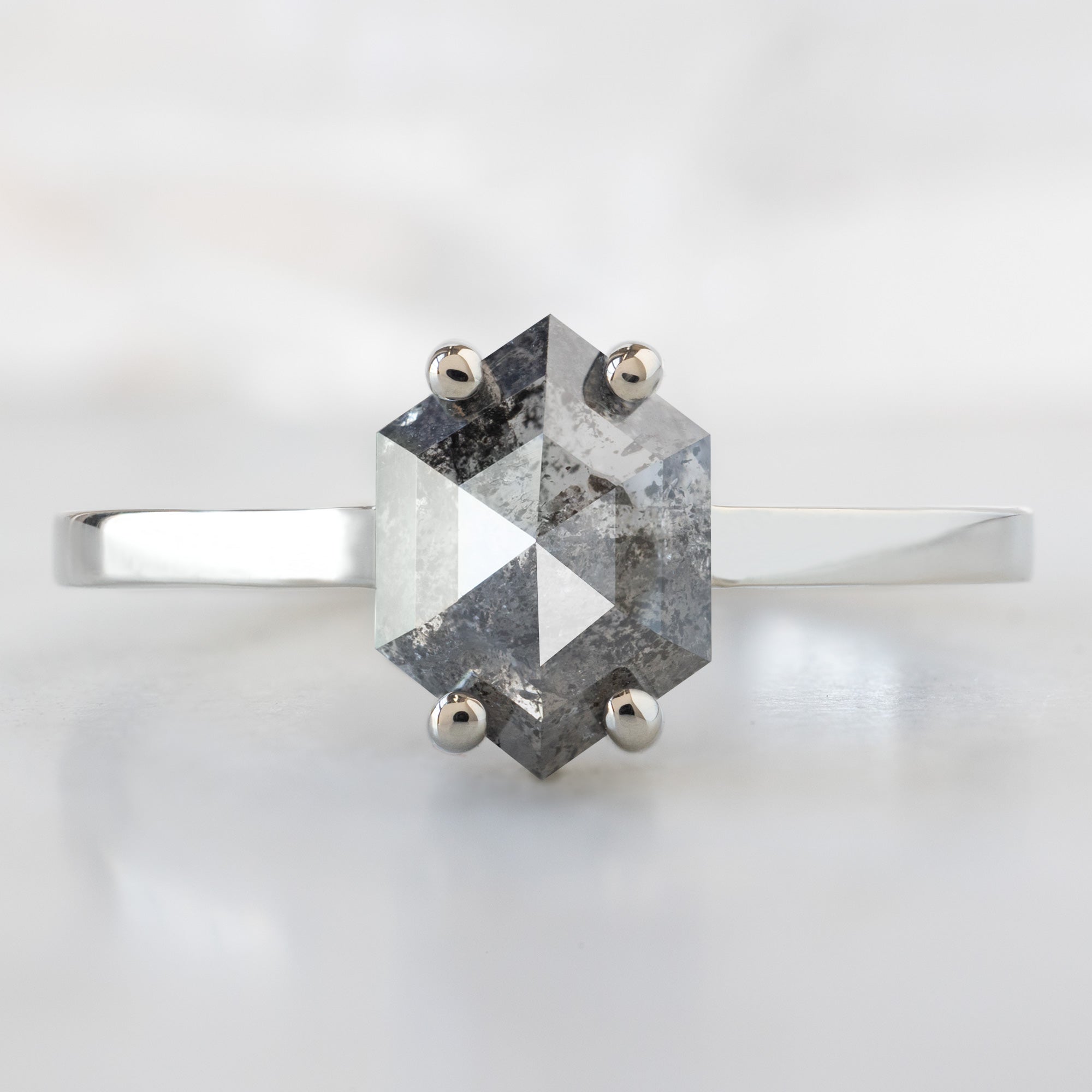 Alexis Russell  Engagement Rings The Bryn Ring | 1.37ct Hexagon Salt and Pepper Diamond in 14K White Gold