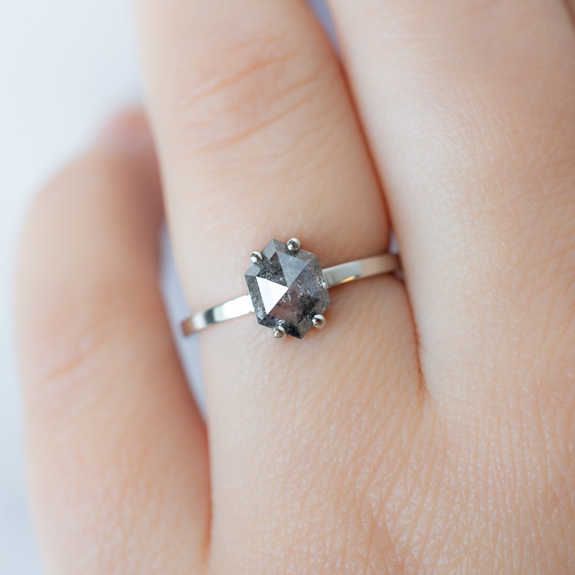 Alexis Russell  Engagement Rings The Bryn Ring | 1.37ct Hexagon Salt and Pepper Diamond in 14K White Gold
