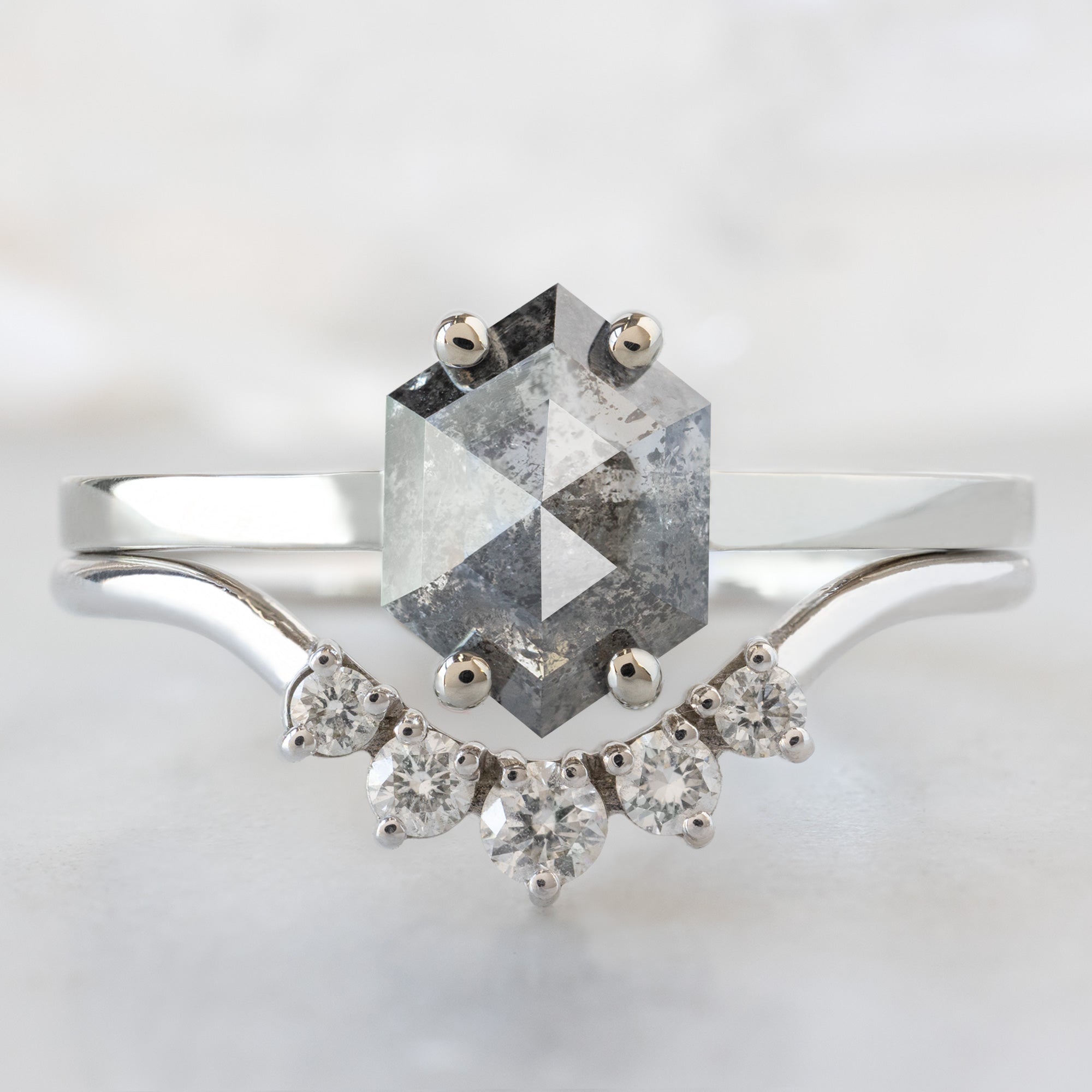 Alexis Russell  Engagement Rings The Bryn Ring | 1.37ct Hexagon Salt and Pepper Diamond in 14K White Gold