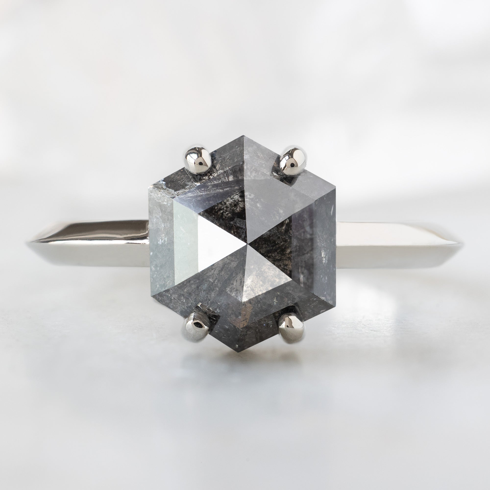 Alexis Russell  Engagement Rings The Bryn Ring | 1.85ct Hexagon Salt and Pepper Diamond in 14K White Gold