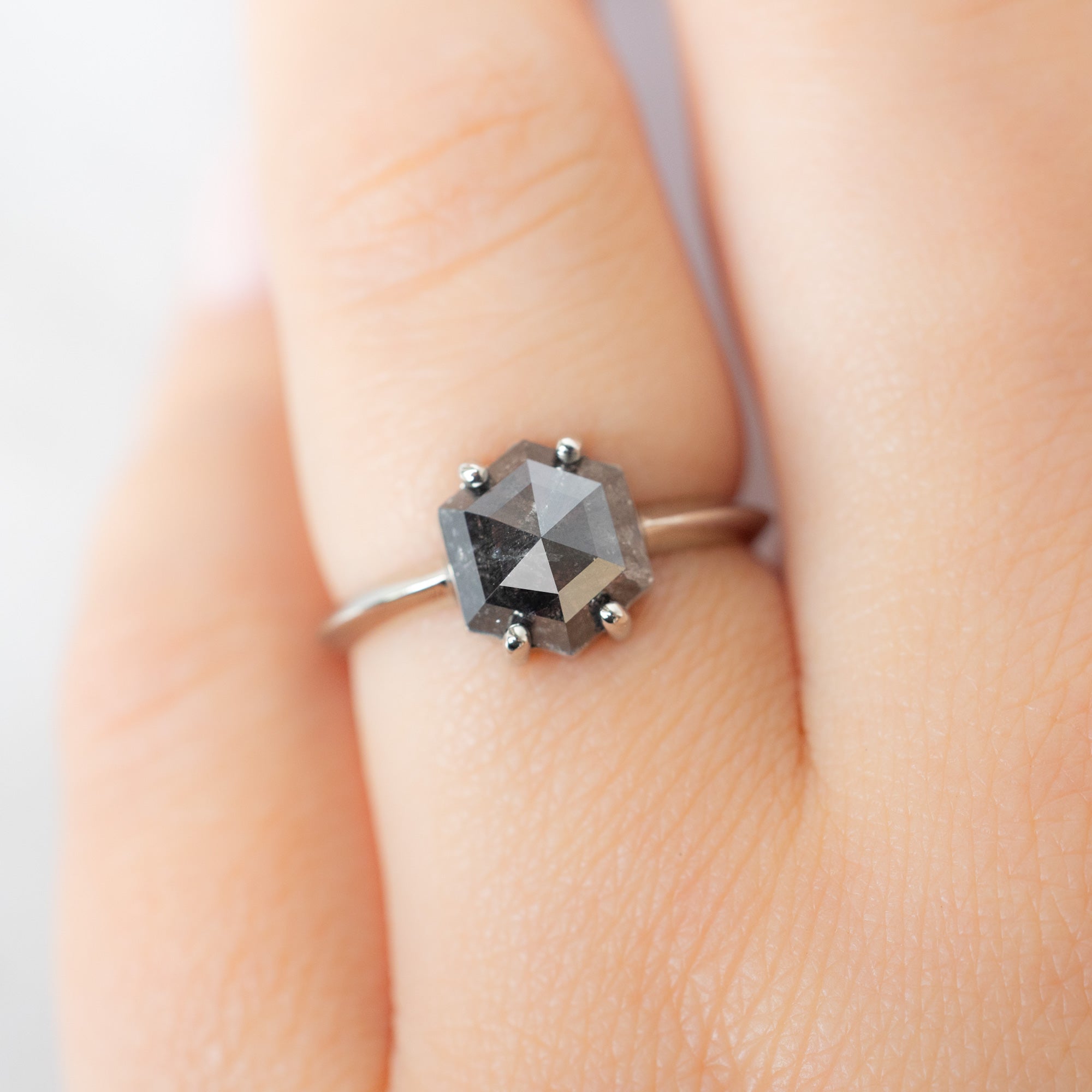 Alexis Russell  Engagement Rings The Bryn Ring | 1.85ct Hexagon Salt and Pepper Diamond in 14K White Gold