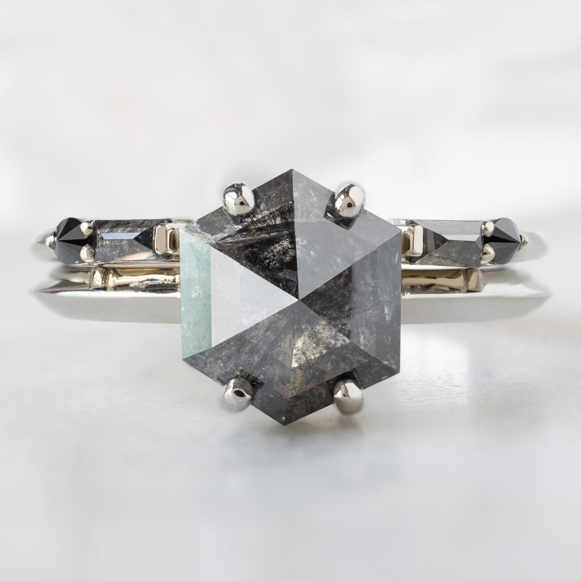 Alexis Russell  Engagement Rings The Bryn Ring | 1.85ct Hexagon Salt and Pepper Diamond in 14K White Gold