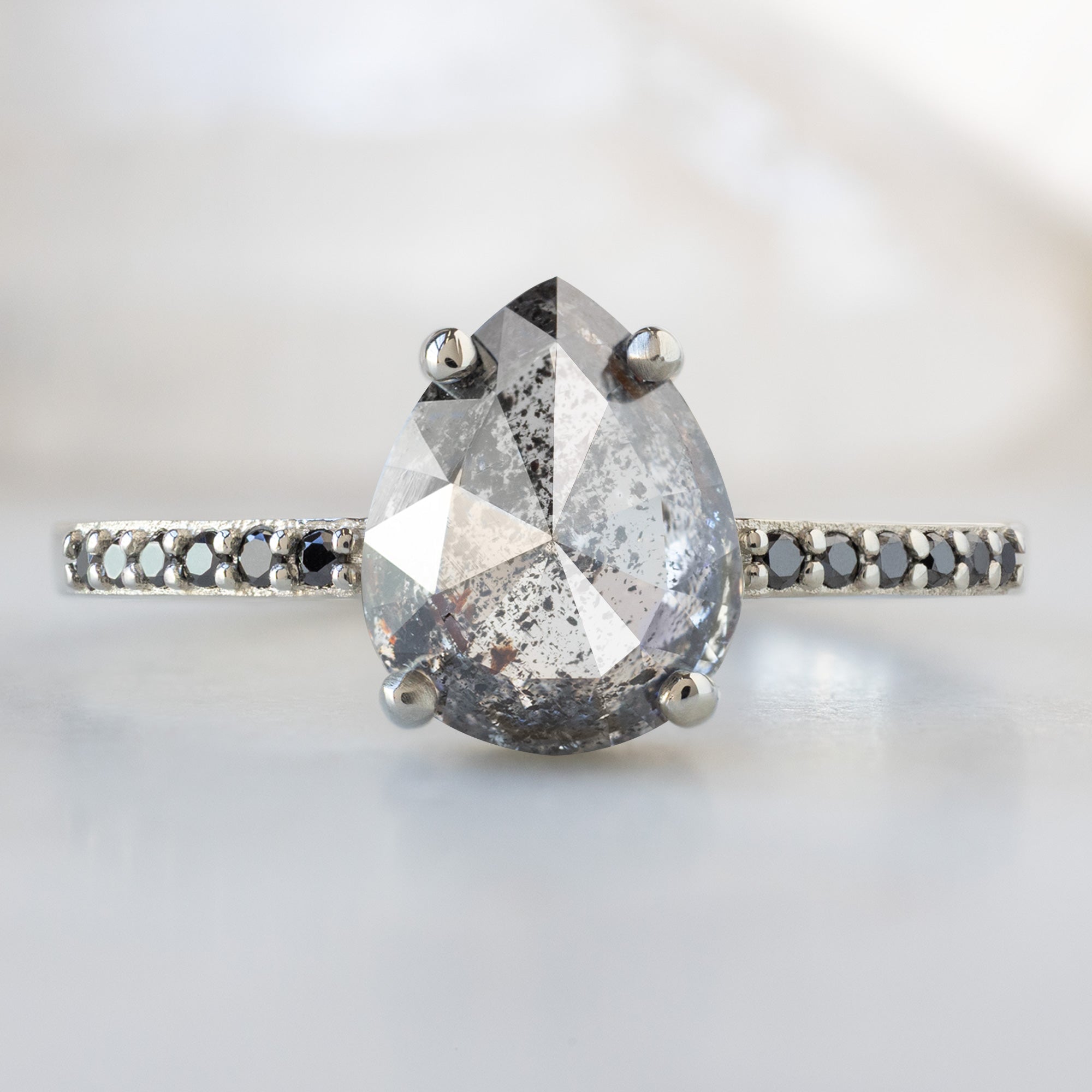 Alexis Russell Engagement Rings The Willow Ring | 1.56ct Pear Salt and Pepper Diamond in 14K White Gold