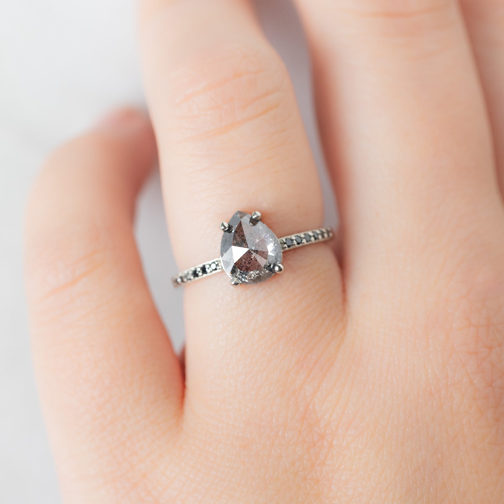 Alexis Russell Engagement Rings The Willow Ring | 1.56ct Pear Salt and Pepper Diamond in 14K White Gold