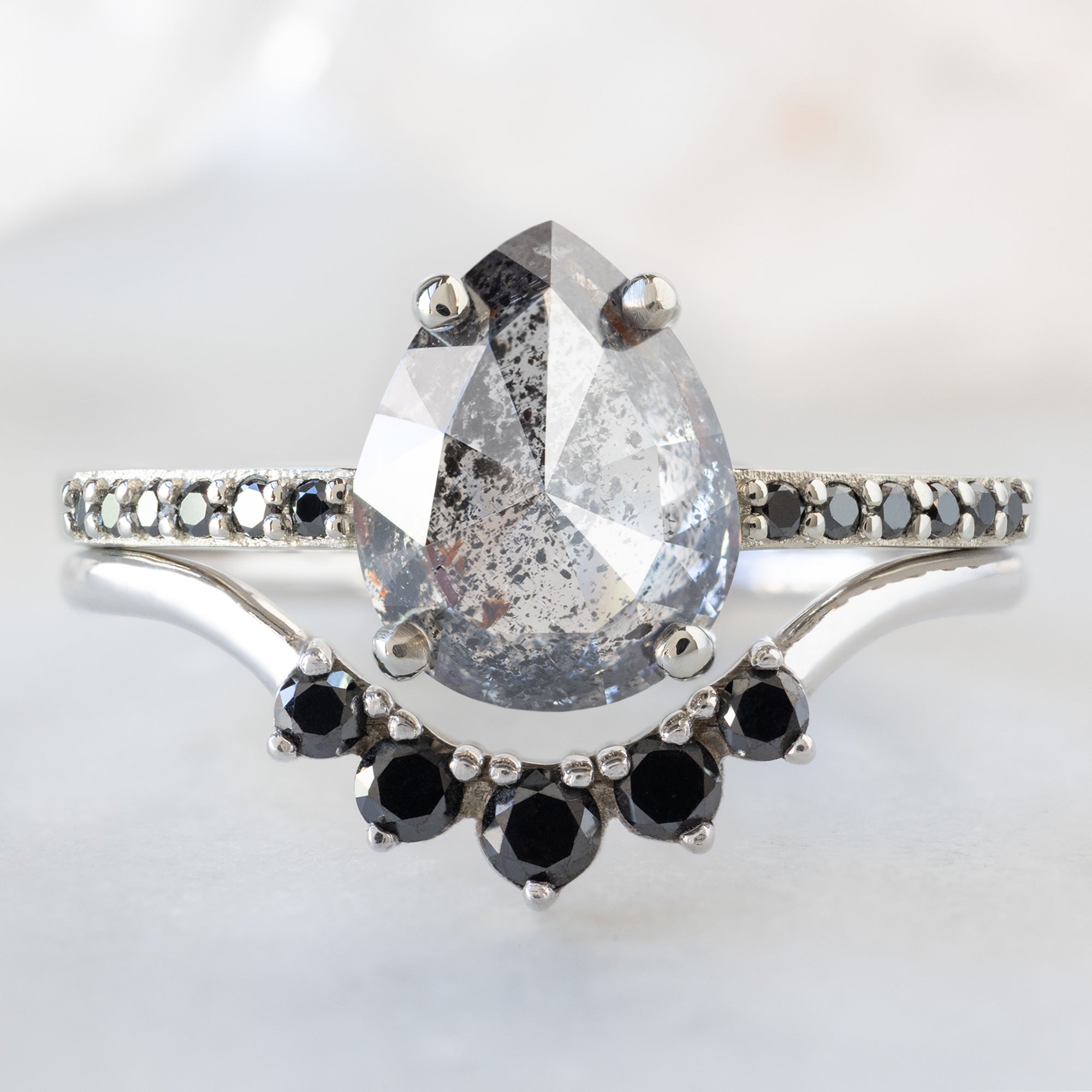Alexis Russell Engagement Rings The Willow Ring | 1.56ct Pear Salt and Pepper Diamond in 14K White Gold