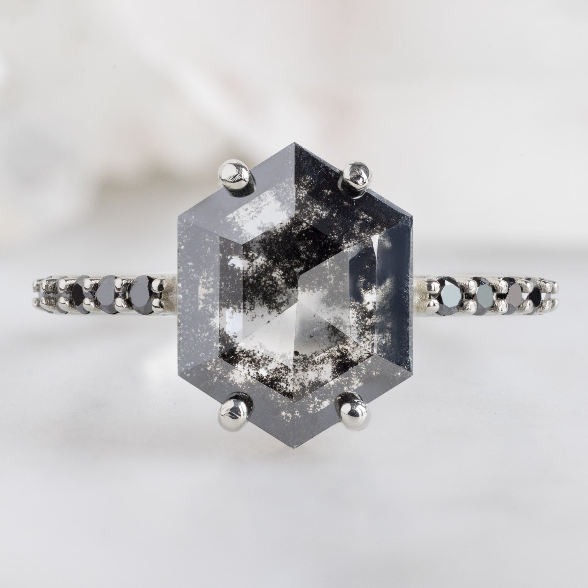 Alexis Russell  Engagement Rings The Luxe Willow Ring | 2.17ct Lab Grown Salt and Pepper Hexagon Diamond in 14K White Gold