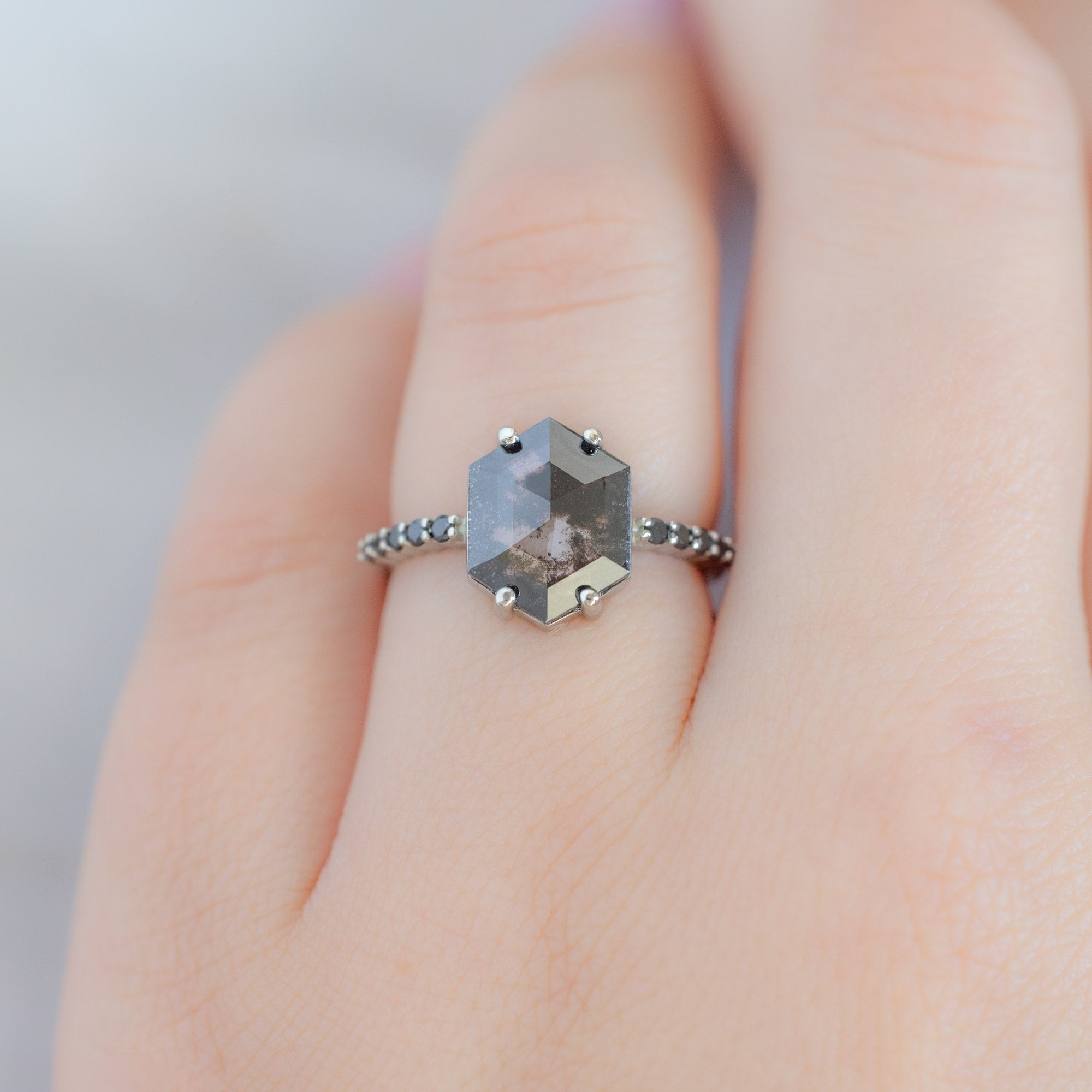 Alexis Russell  Engagement Rings The Luxe Willow Ring | 2.17ct Lab Grown Salt and Pepper Hexagon Diamond in 14K White Gold