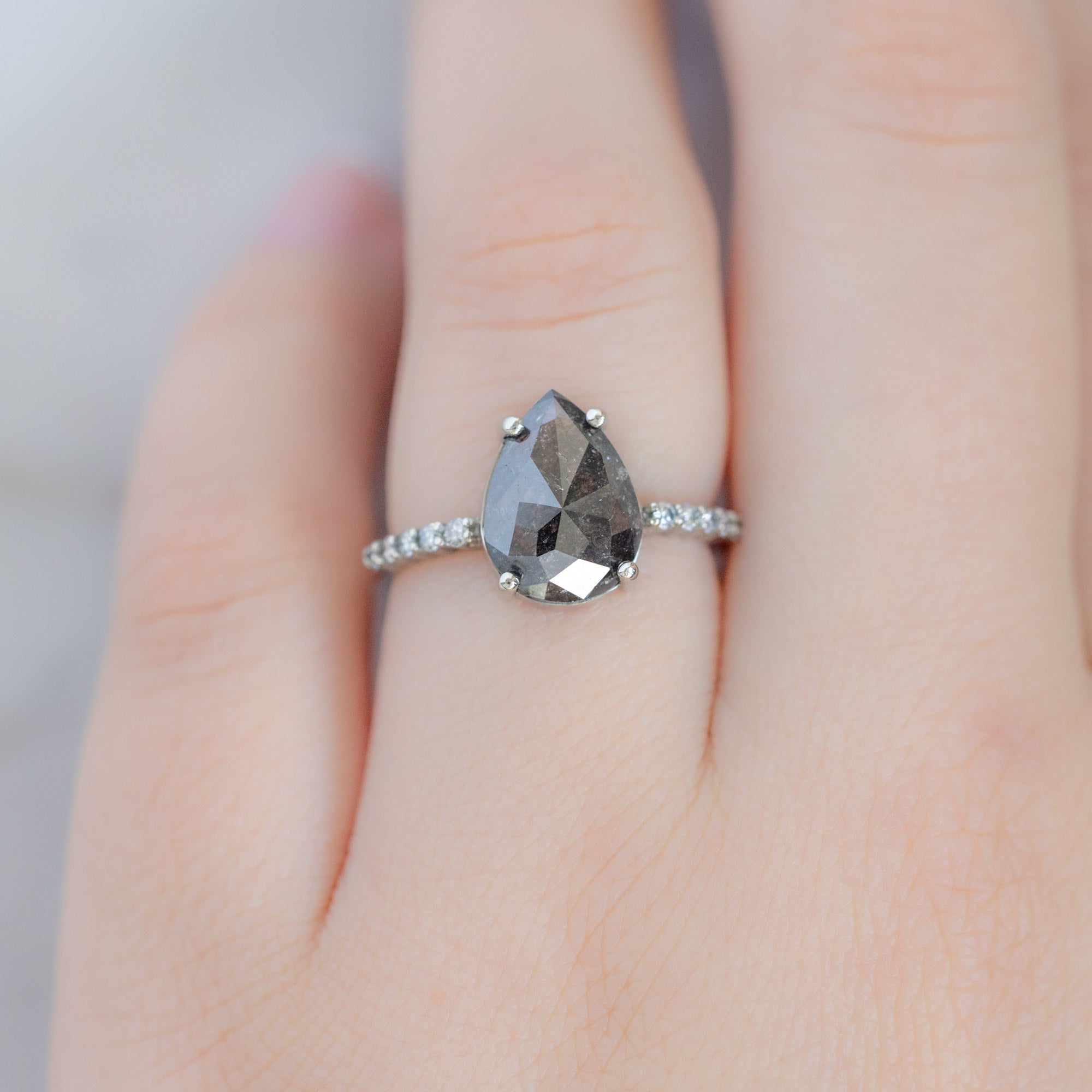 Alexis Russell  Engagement Rings The Luxe Willow Ring | 2.03ct Pear Black Diamond in 14K White Gold