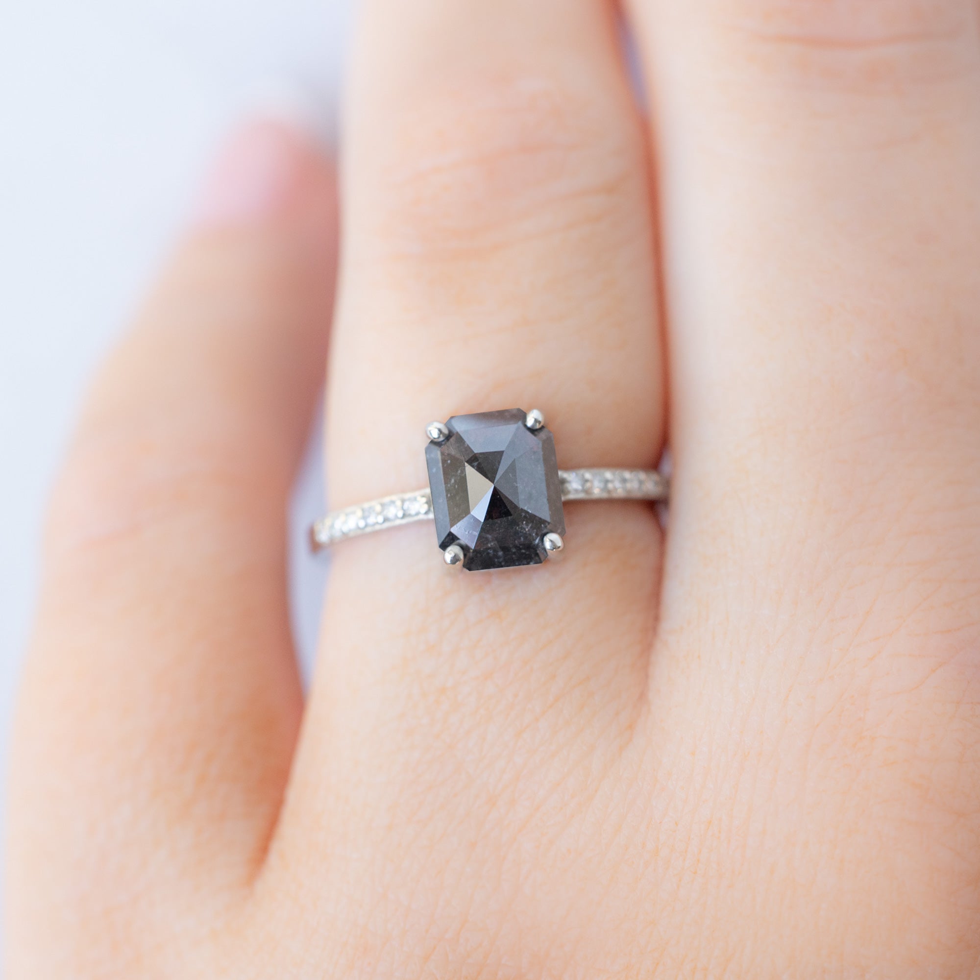 Alexis Russell  Engagement Rings The Willow Ring | 1.53ct Emerald Cut Black Diamond in 14K White Gold