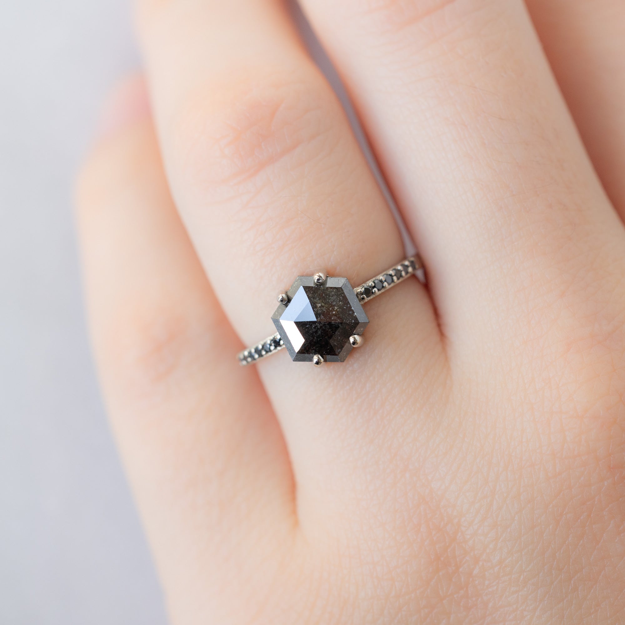 Alexis Russell  Engagement Rings The Willow Ring | 1.34ct Hexagon Black Diamond in 14K White Gold