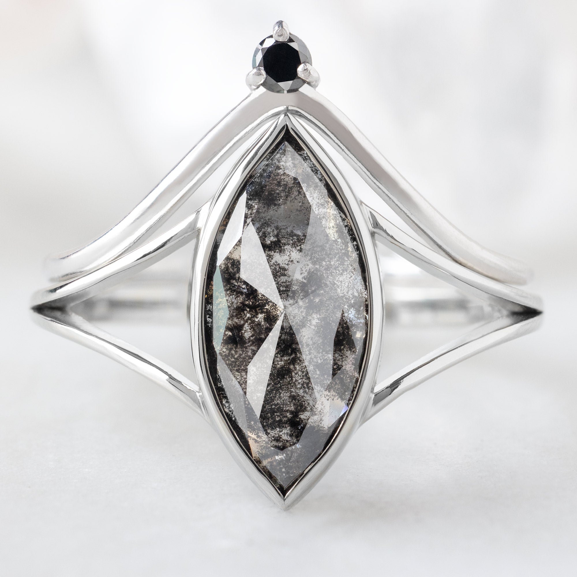 Alexis Russell  Engagement Rings The Magnolia Ring | 1.68ct Marquise Lab Grown Salt and Pepper Diamond in 14K White Gold