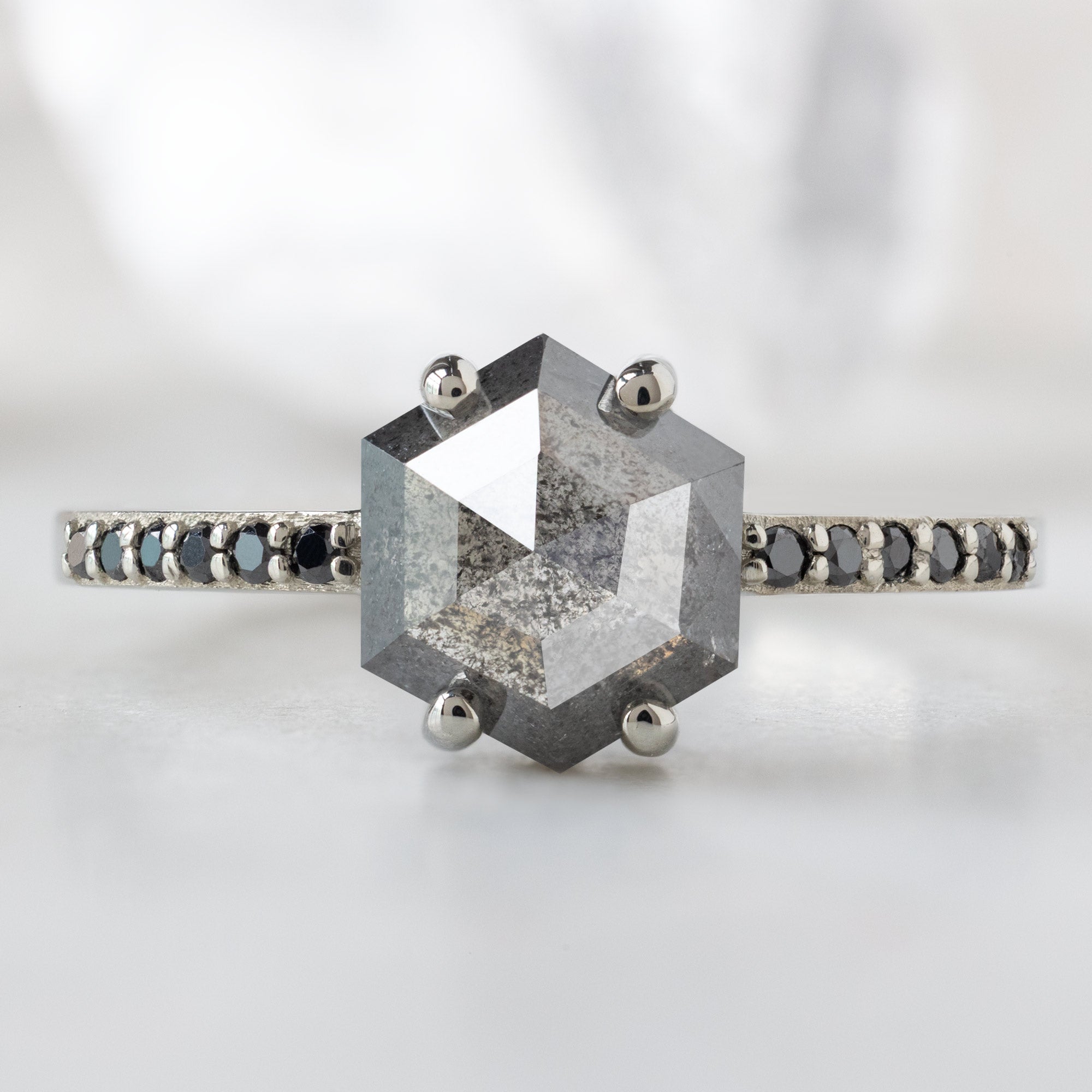 Alexis Russell  Engagement Rings The Willow Ring | 1.33 Hexagon Salt and Pepper Diamond in 14K White Gold