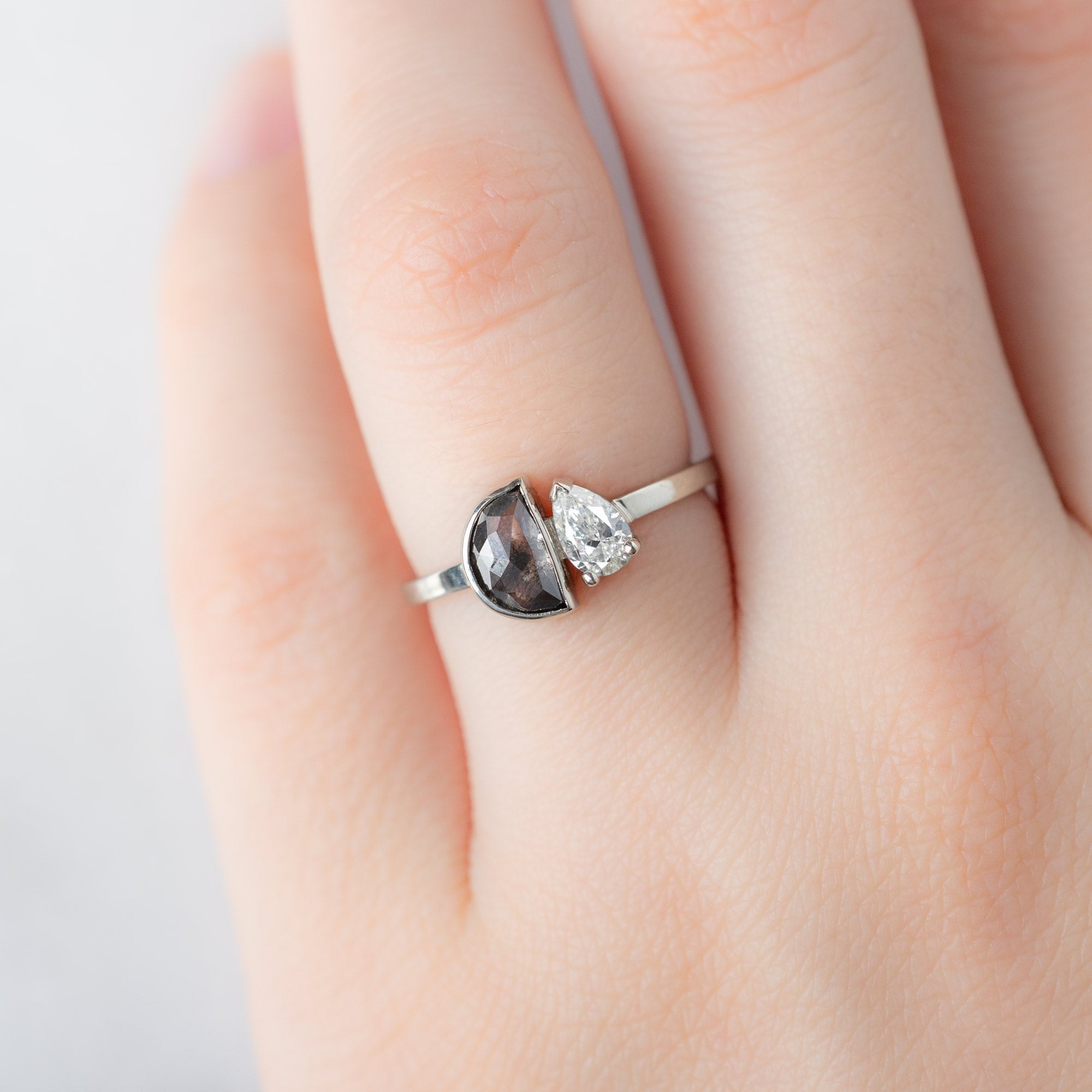 Alexis Russell  Engagement Rings The You and Me Ring | .83ct Half Moon Salt and Pepper Diamond in 14K White Gold