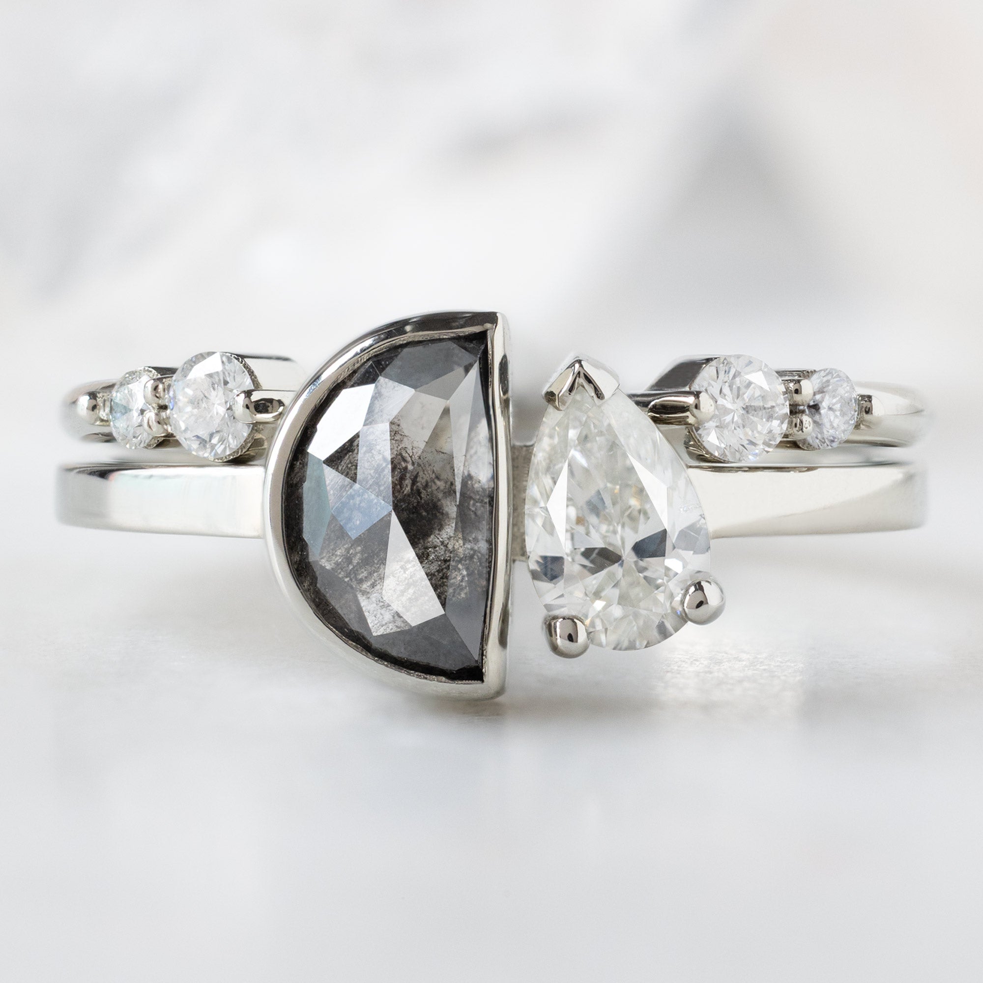 Alexis Russell  Engagement Rings The You and Me Ring | .83ct Half Moon Salt and Pepper Diamond in 14K White Gold