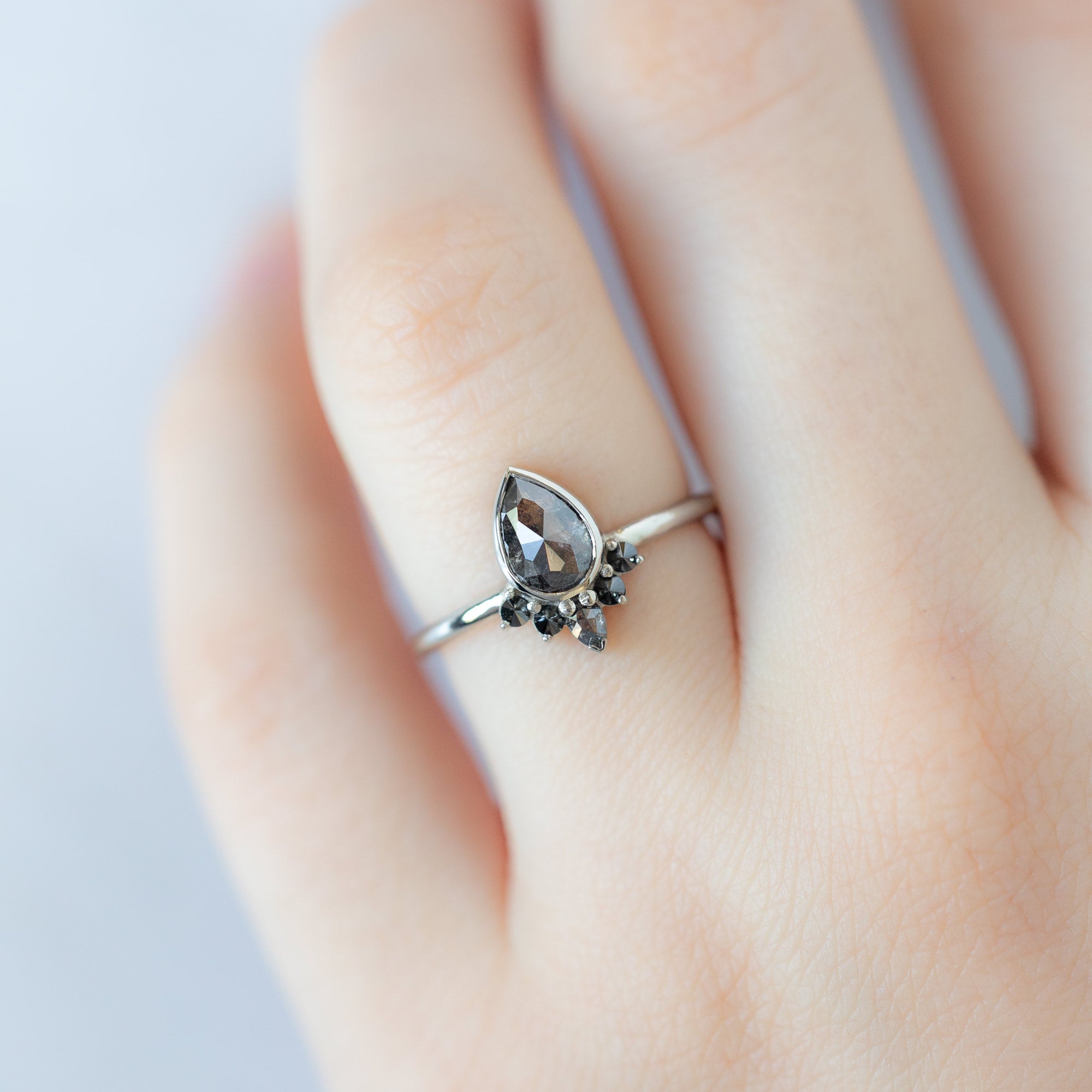 Alexis Russell  Engagement Rings The Aster Ring | 1.12ct Pear Black Diamond in 14K White Gold