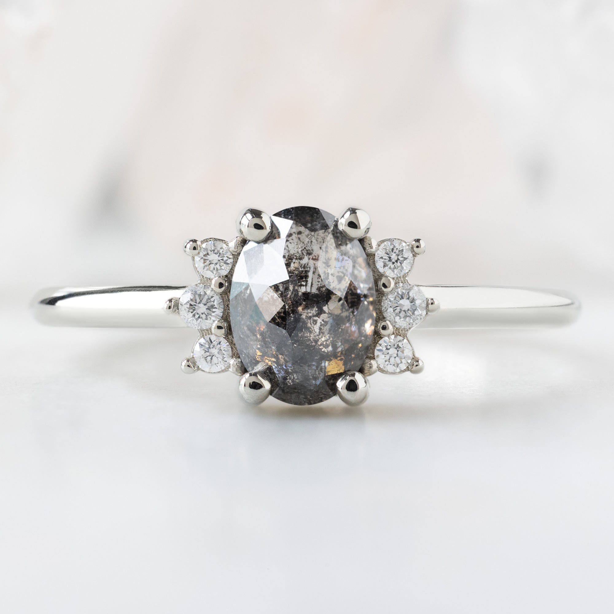 Alexis Russell  Engagement Rings The Sunflower Ring | .76ct Oval Salt and Pepper Diamond in 14K White Gold
