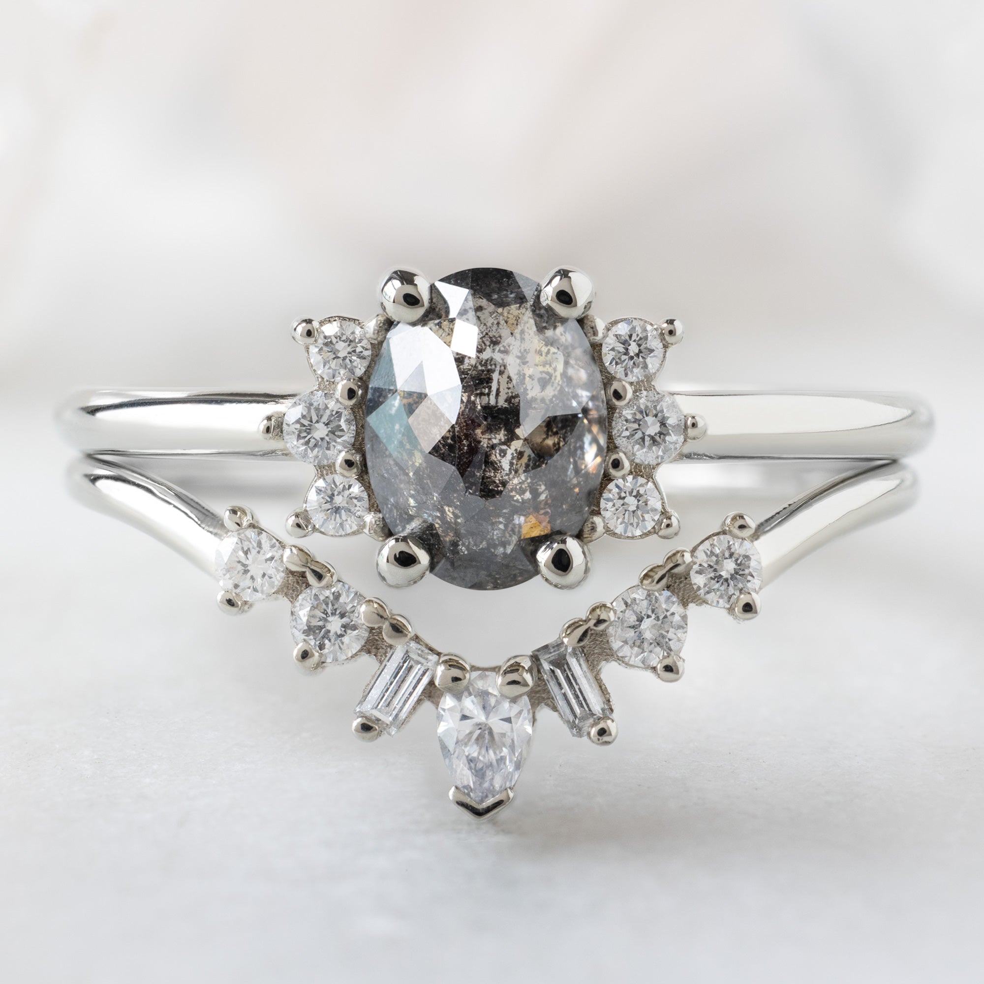 Alexis Russell  Engagement Rings The Sunflower Ring | .76ct Oval Salt and Pepper Diamond in 14K White Gold
