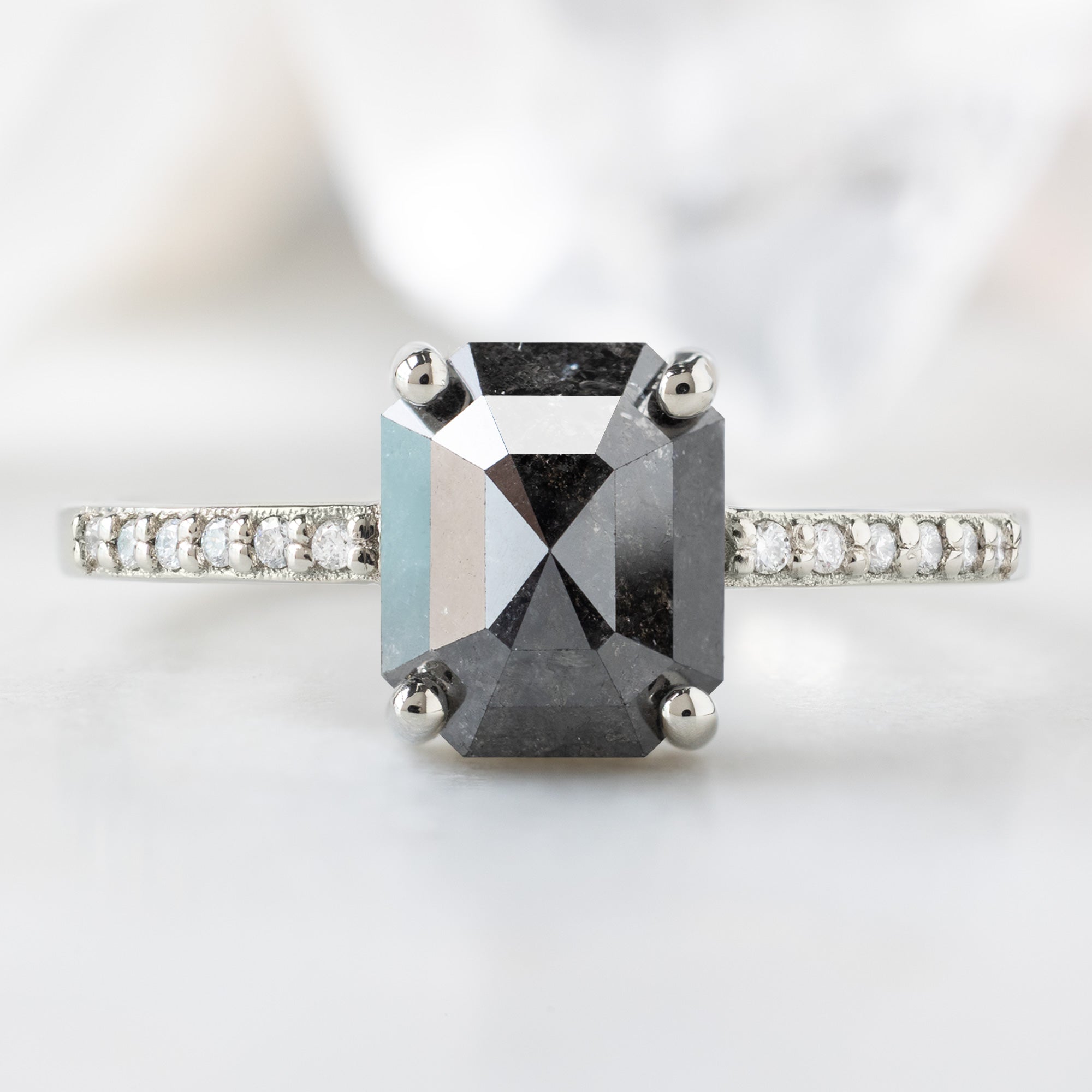 Alexis Russell  Engagement Rings The Willow Ring | 1.62ct Emerald Cut Black Diamond in 14K White Gold