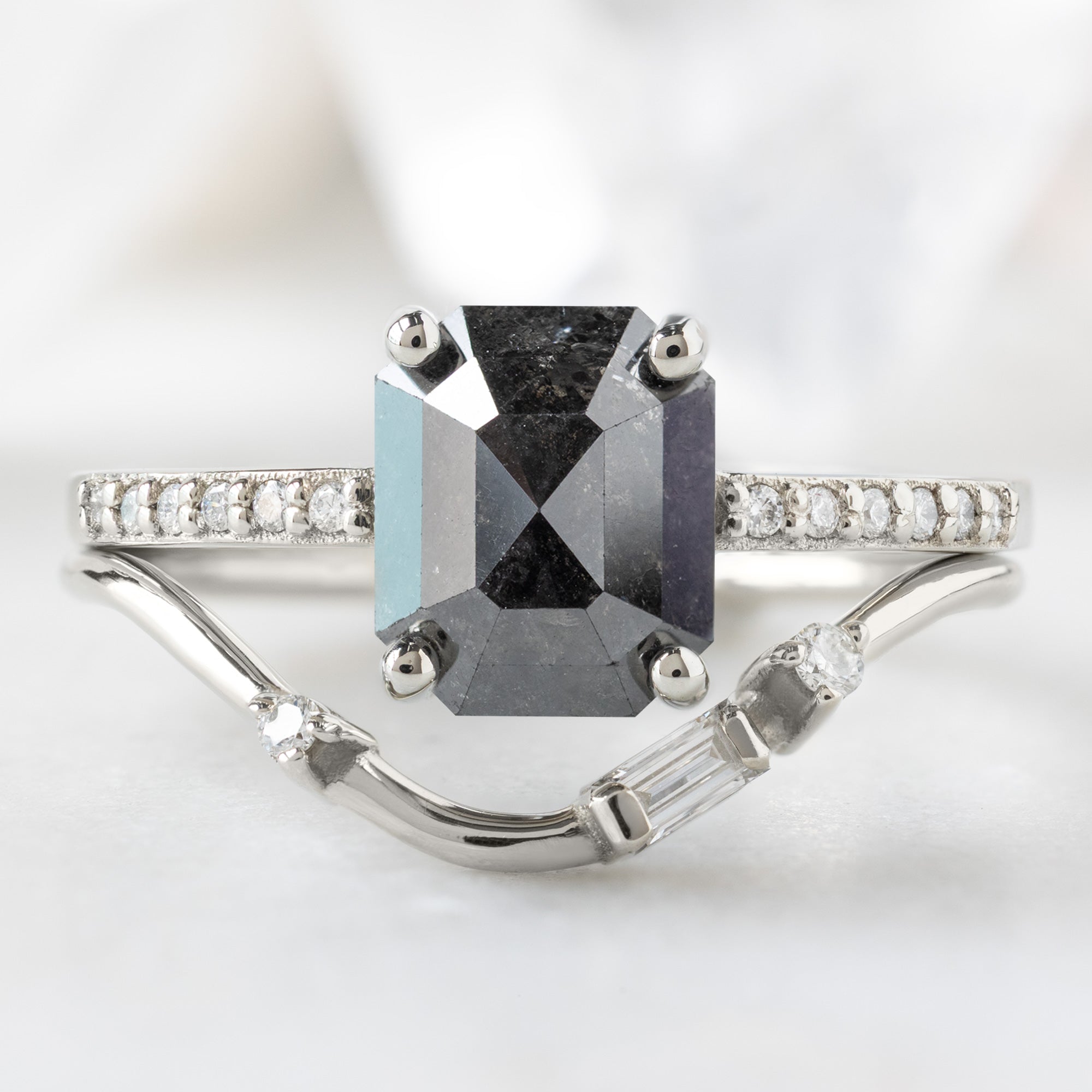 Alexis Russell  Engagement Rings The Willow Ring | 1.62ct Emerald Cut Black Diamond in 14K White Gold
