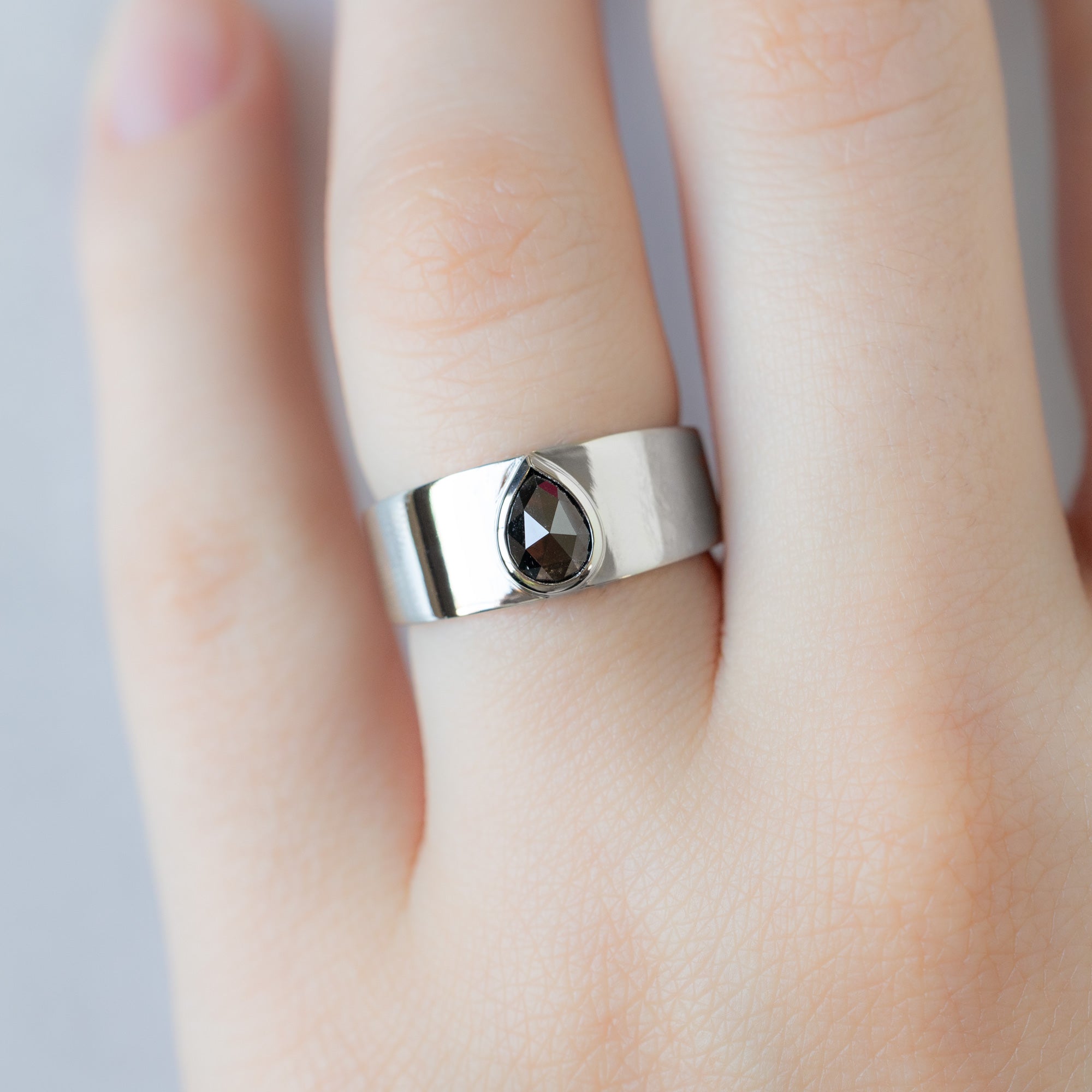 Alexis Russell  Engagement Rings The Cigar Ring | .90ct Pear Black Diamond in 14K White Gold