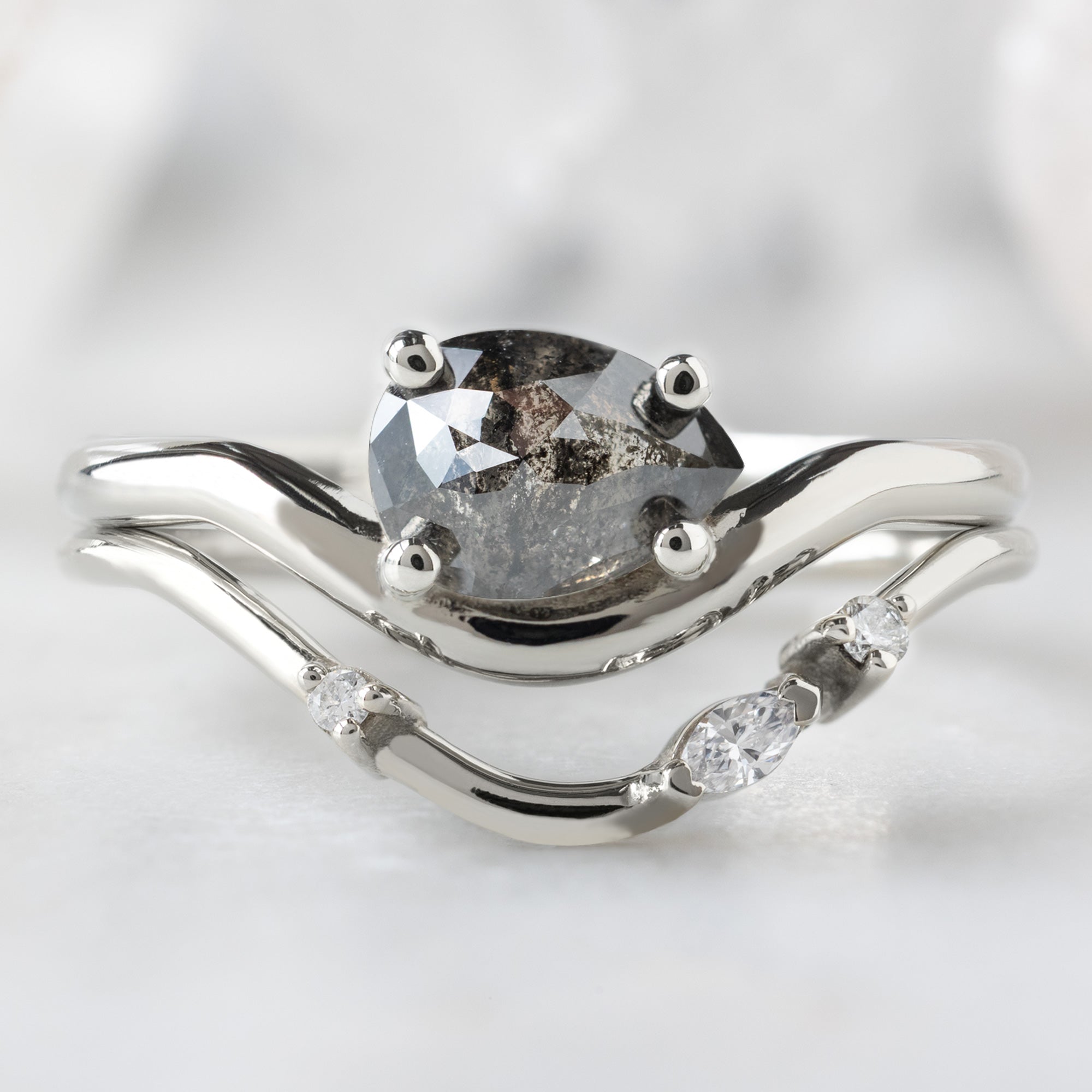 Alexis Russell  Engagement Rings The Wave Ring | .83ct Pear Black Diamond in 14K White Gold