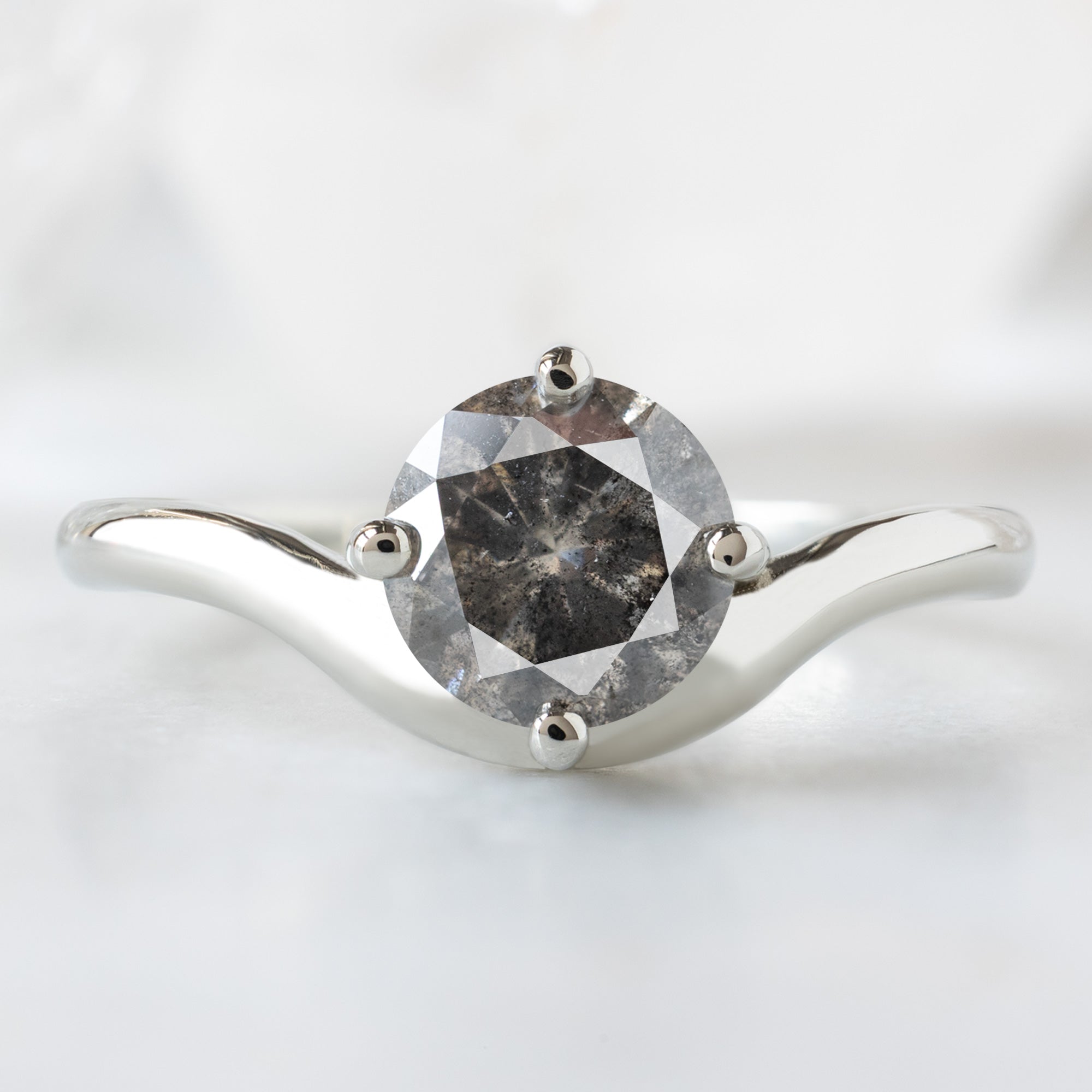 Alexis Russell  Engagement Rings The Wave Ring | .95ct Round Salt and Pepper Diamond in 14K White Gold