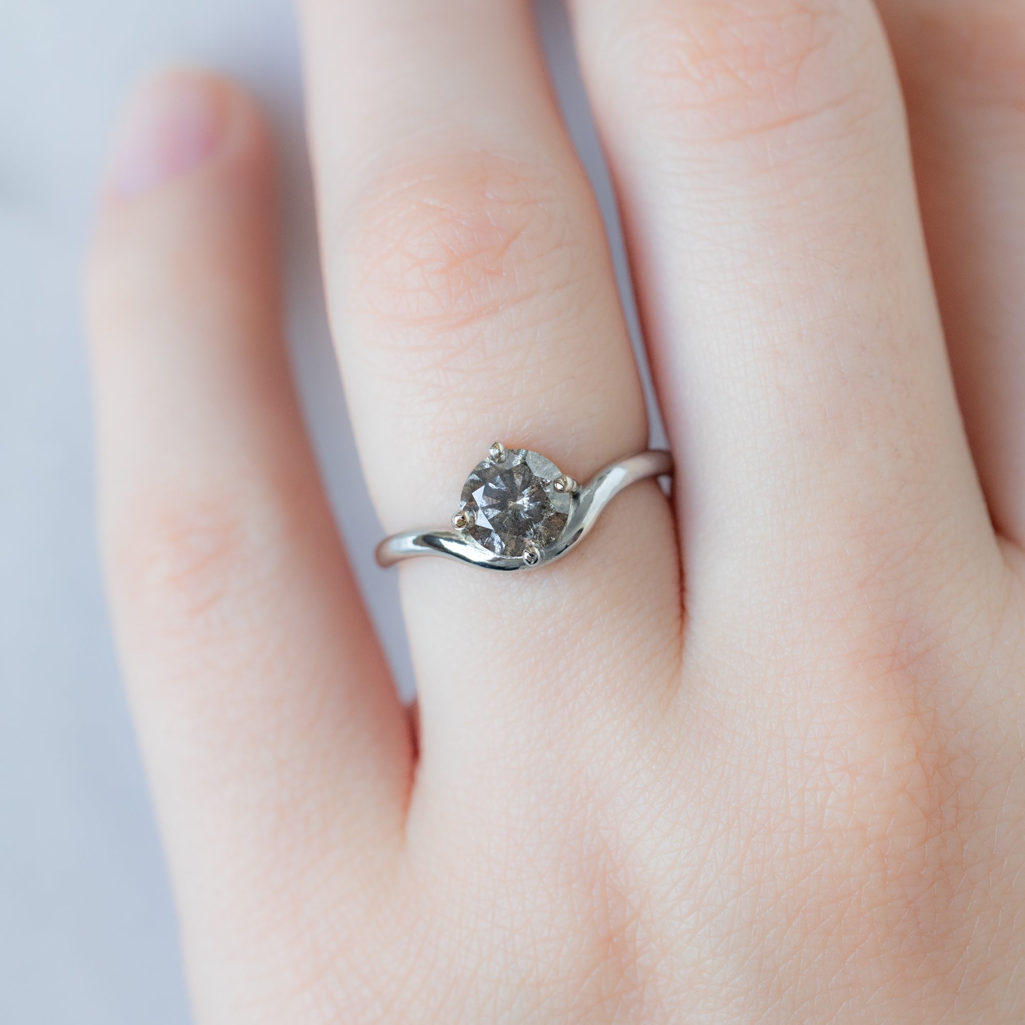 Alexis Russell  Engagement Rings The Wave Ring | .95ct Round Salt and Pepper Diamond in 14K White Gold