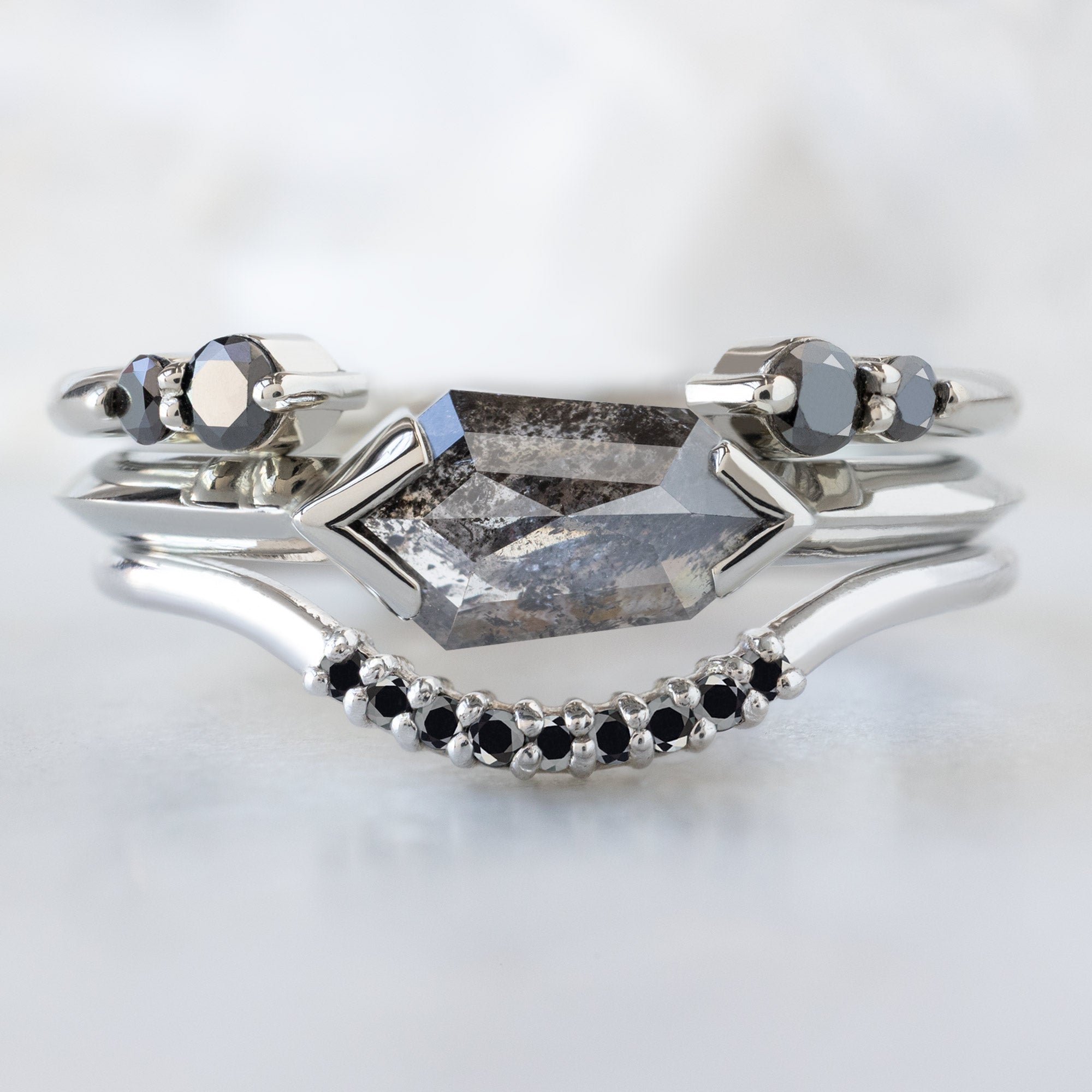 buy:the-luxe-open-cuff-black-round-diamond-stacking-band-yellow-rose-or-white-gold,the-sage-ring-83ct-geometric-salt-and-pepper-diamond-in-14k-white-gold,black-diamond-pave-arc-stacking-band-14k-or-18k-rose-gold