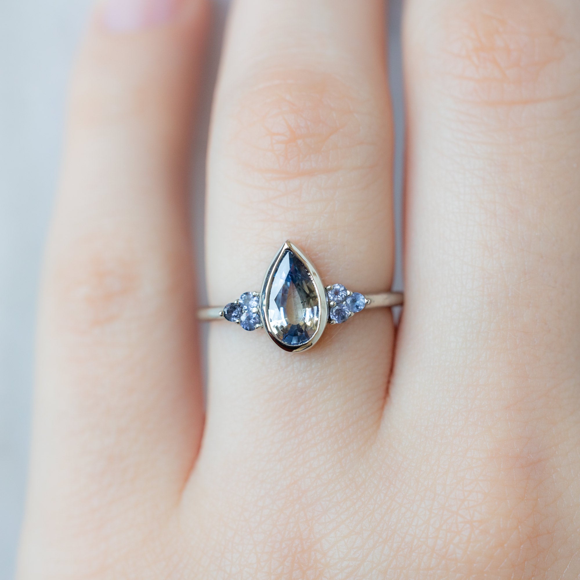 Alexis Russell  Engagement Rings The Watercolor Ivy Ring | 1.35ct Pear Parti Sapphire in 14K White Gold