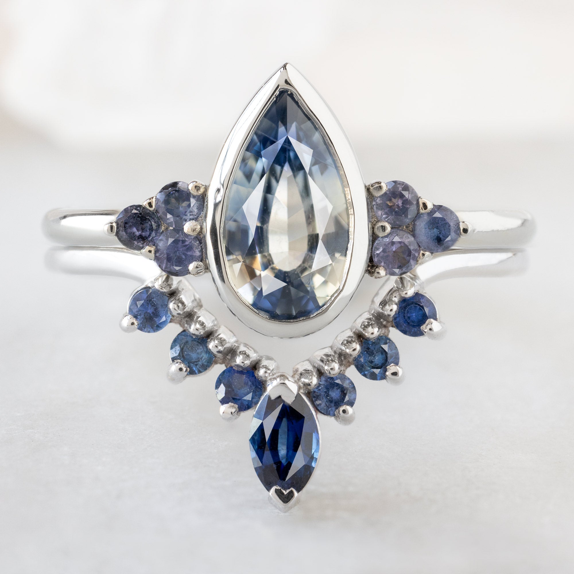 Alexis Russell  Engagement Rings The Watercolor Ivy Ring | 1.35ct Pear Parti Sapphire in 14K White Gold