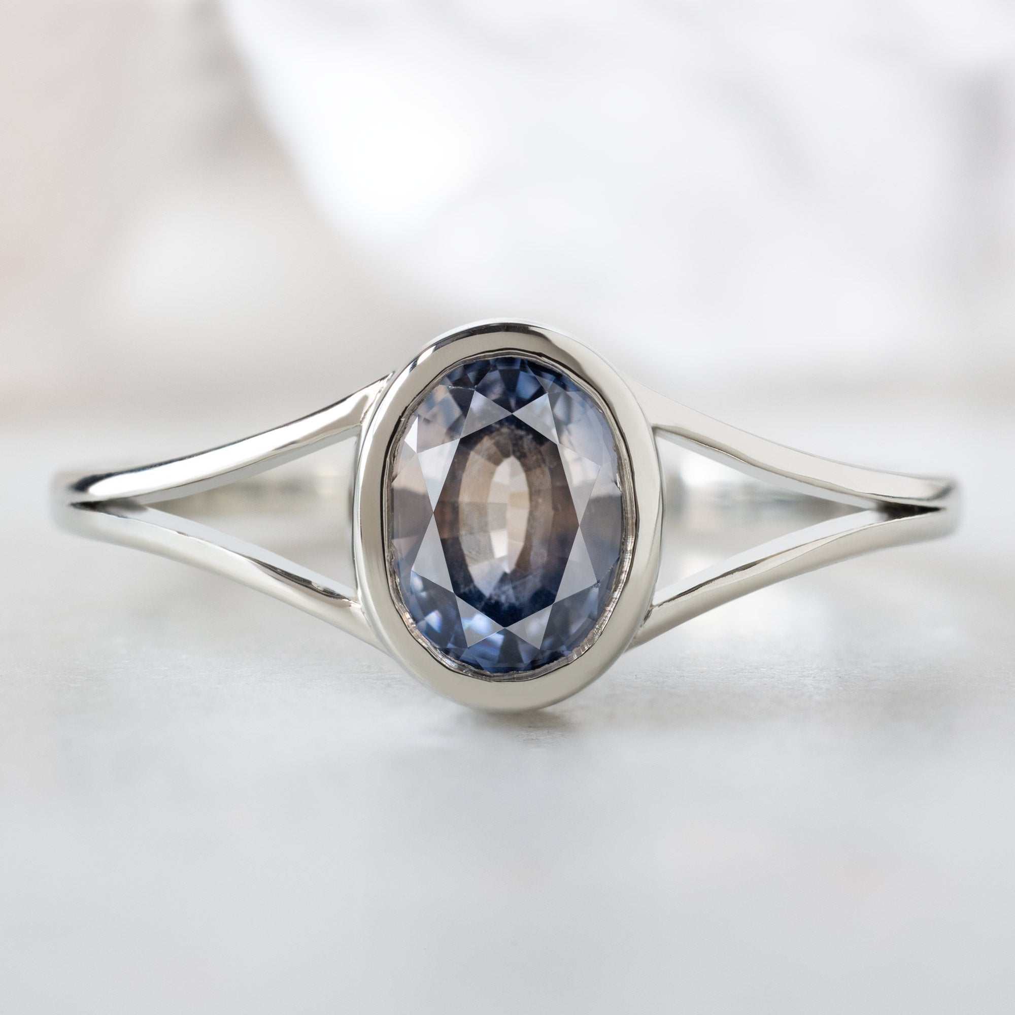 Alexis Russell  Engagement Rings The Watercolor Magnolia Ring | 1.22ct Oval Parti Sapphire in 14K White Gold