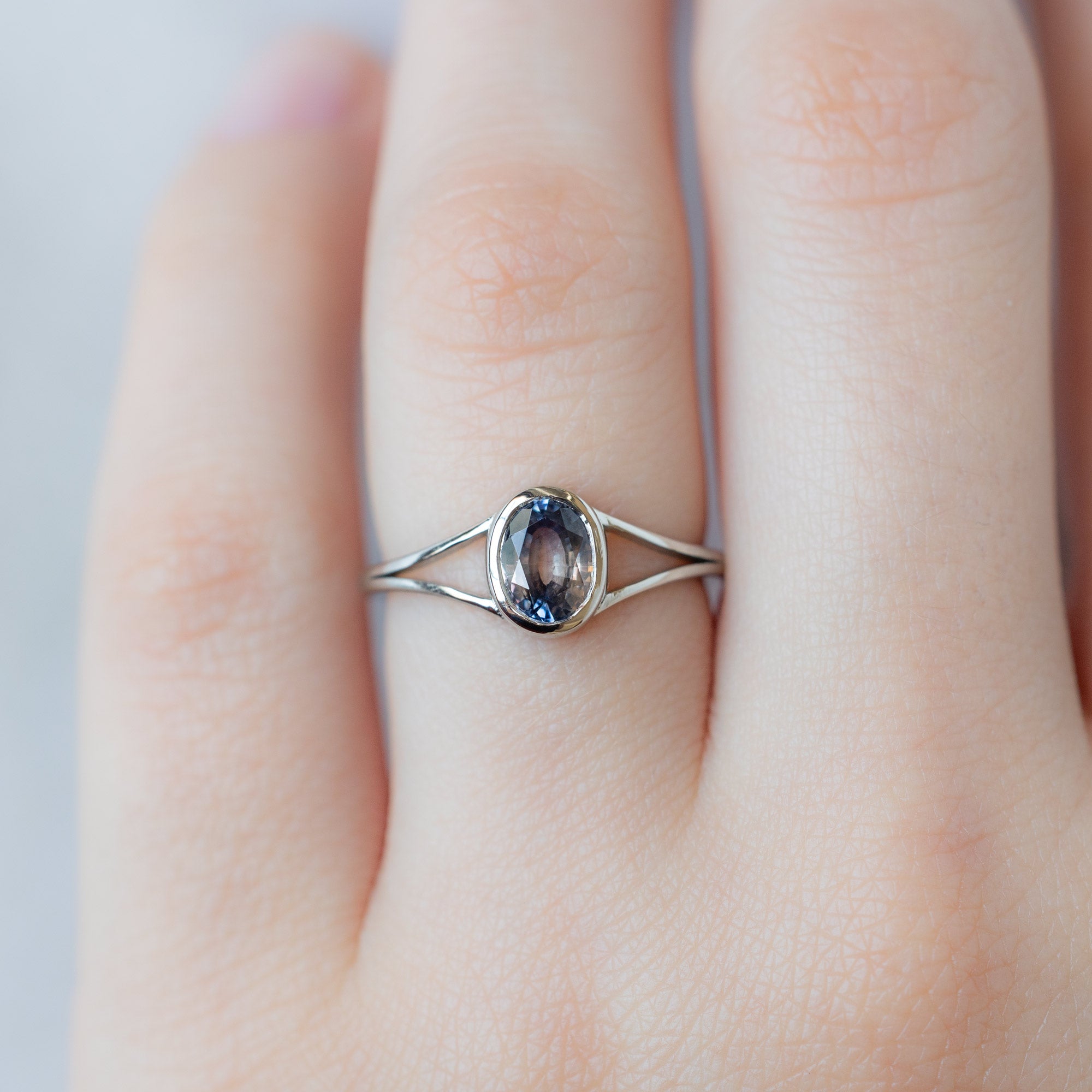 Alexis Russell  Engagement Rings The Watercolor Magnolia Ring | 1.22ct Oval Parti Sapphire in 14K White Gold