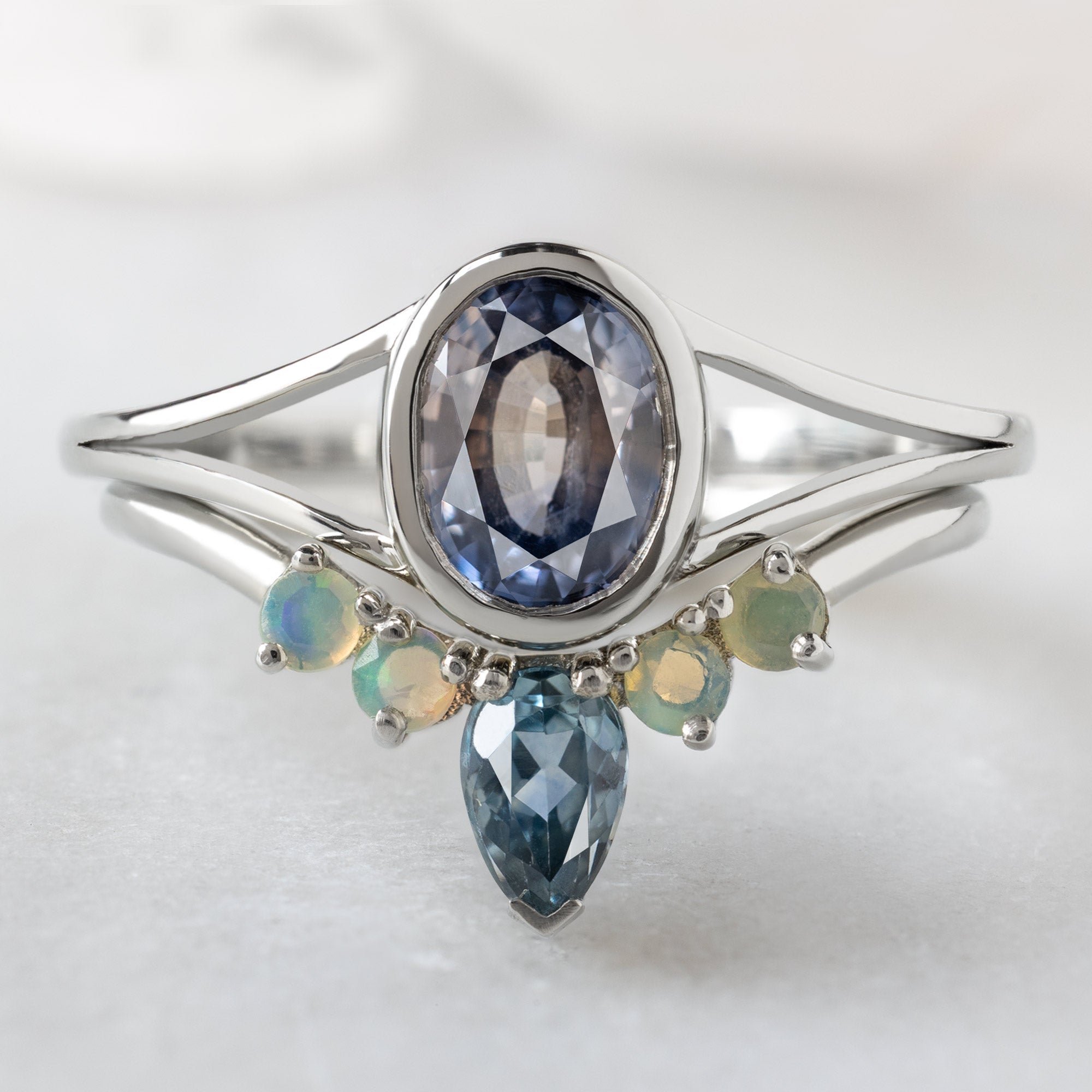 Alexis Russell  Engagement Rings The Watercolor Magnolia Ring | 1.22ct Oval Parti Sapphire in 14K White Gold