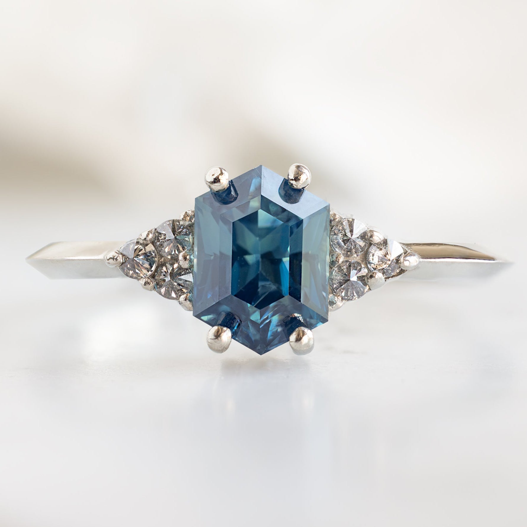 Alexis Russell  Engagement Rings The Ivy Ring | with a 1.08ct Hexagon Blue Sapphire in 14K White Gold