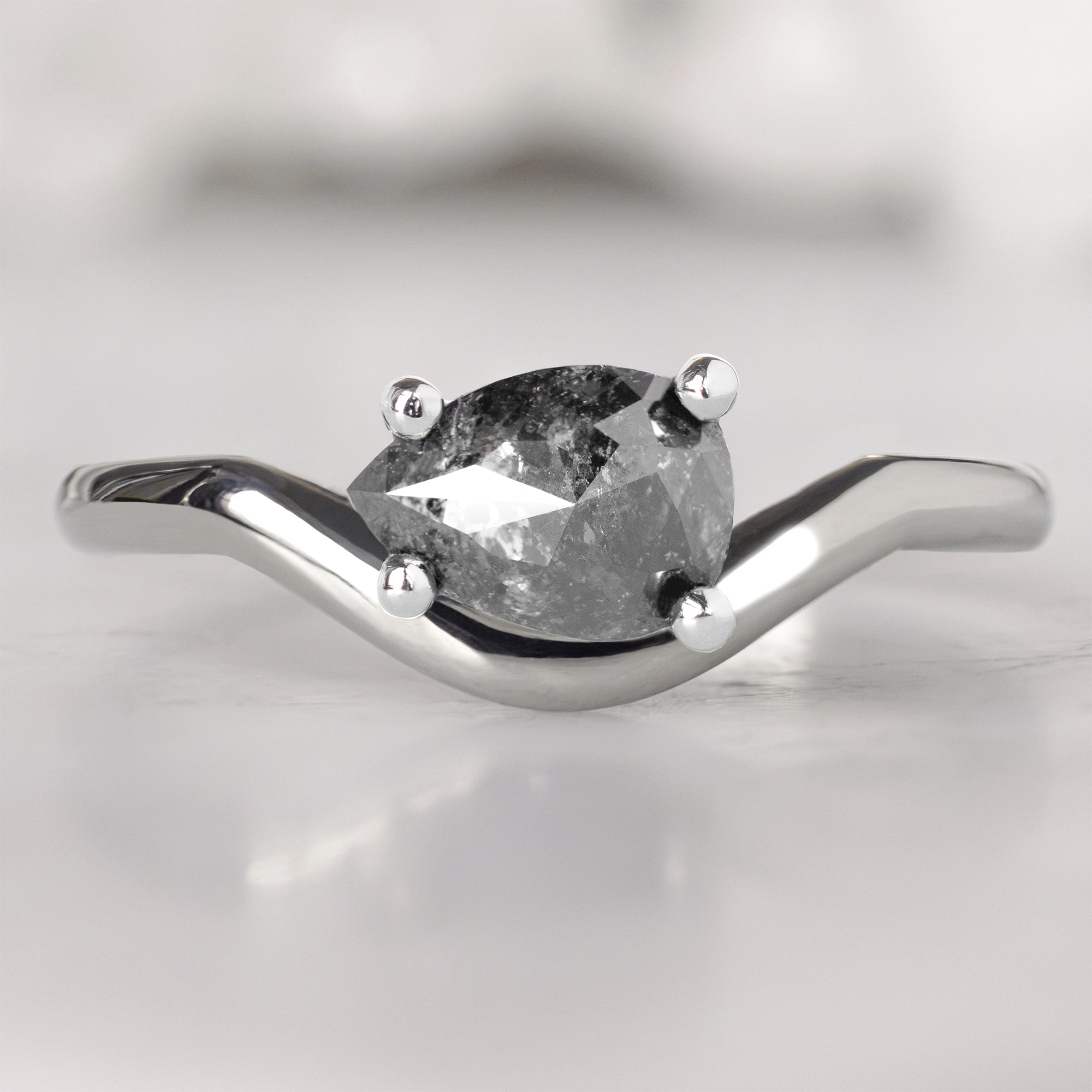 Alexis Russell  Engagement Rings The Wave Ring | with a .98ct Pear Black Diamond in 14K White Gold