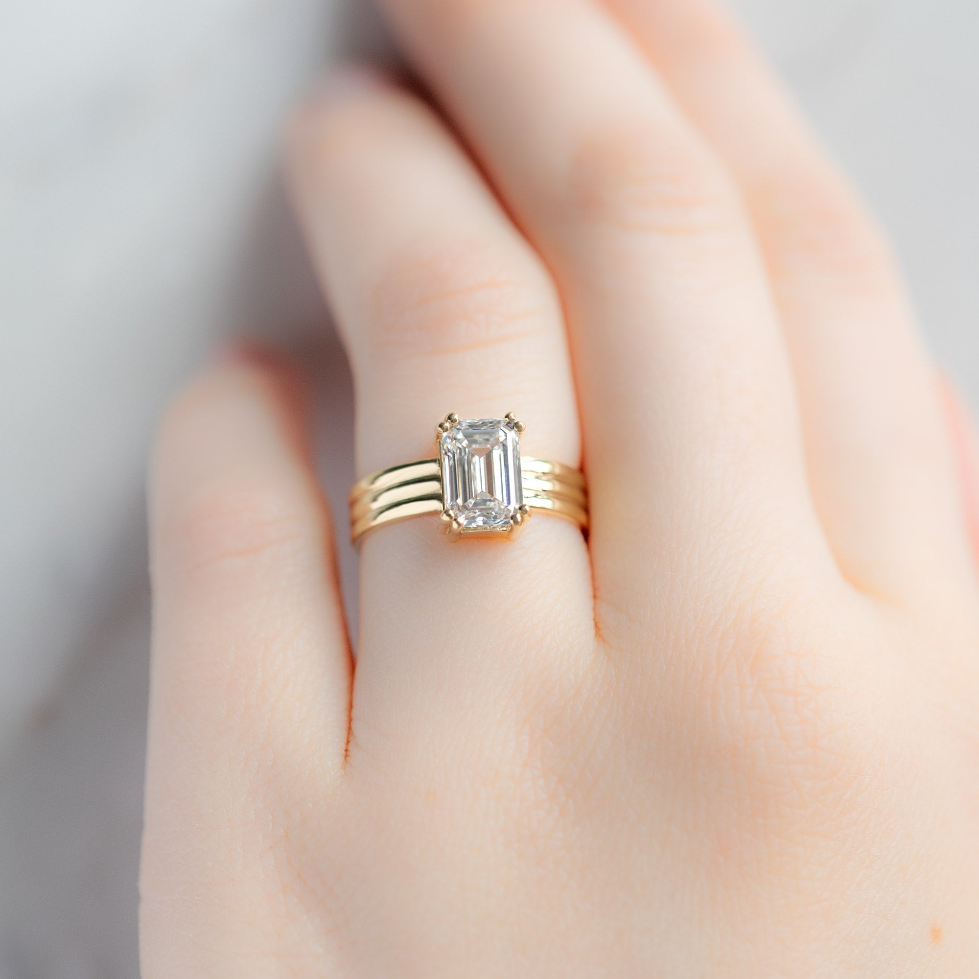 Alexis Russell Engagement Rings The Stratum Ring | 1.93ct Lab Grown Emerald White Diamond in 18K Yellow Gold