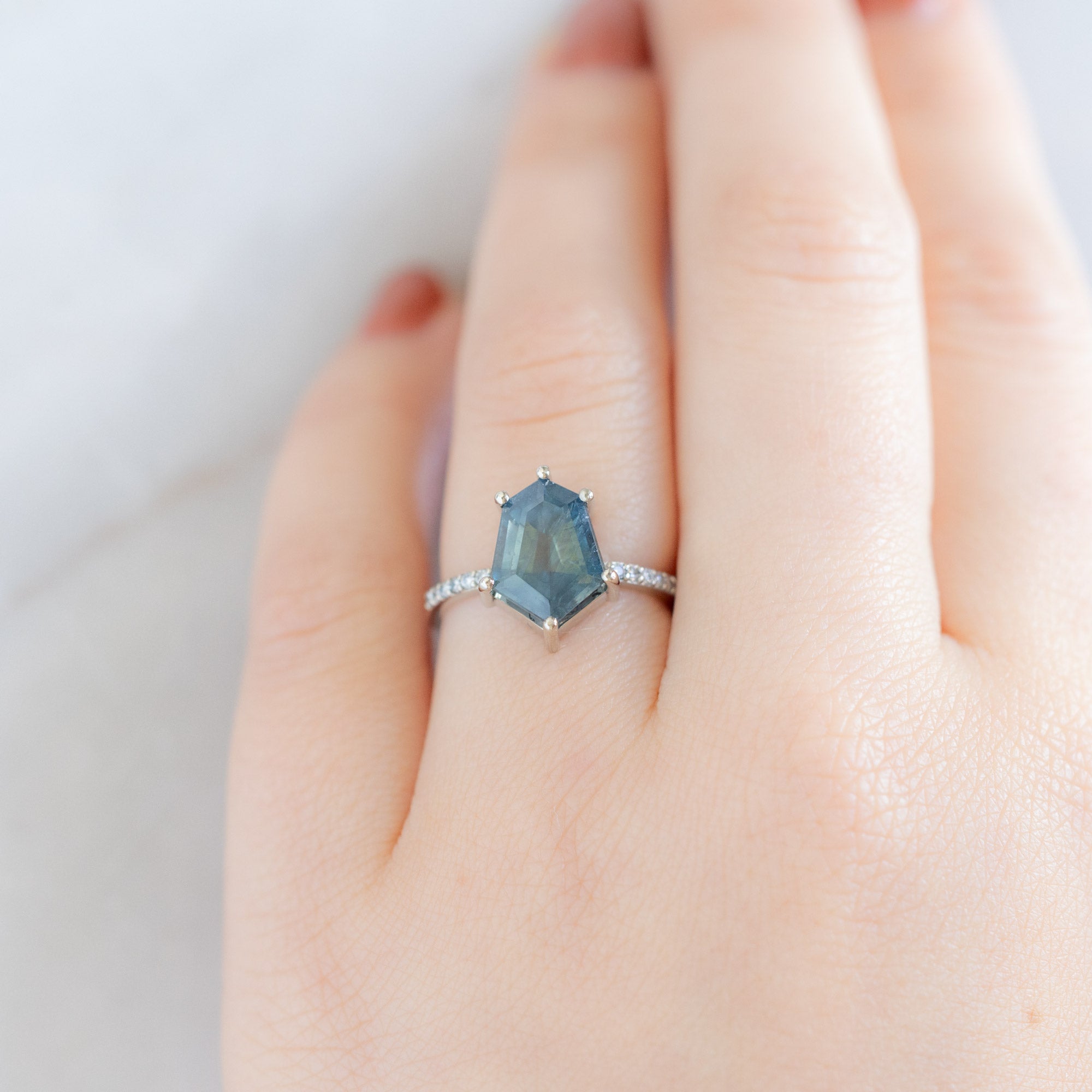 Alexis Russell Engagement Rings The Willow Luxe | 3.98ct Geometric Sapphire in 18K White Gold