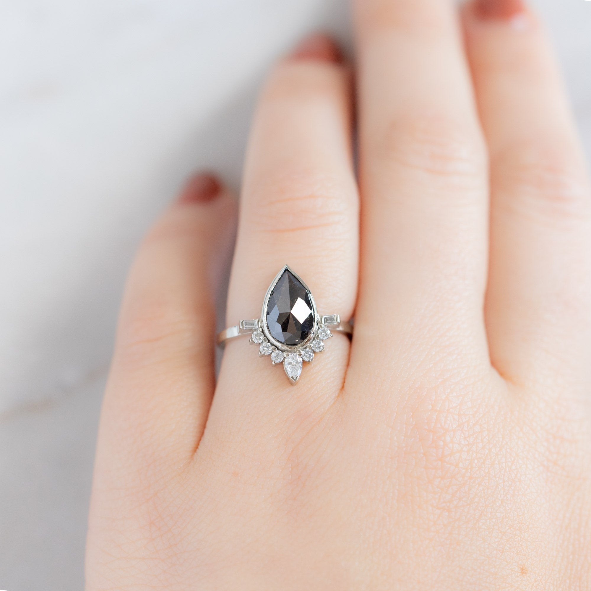 Alexis Russell Engagement Rings The Posy Luxe | 2ct Rose Cut Black Diamond in 18K White Gold